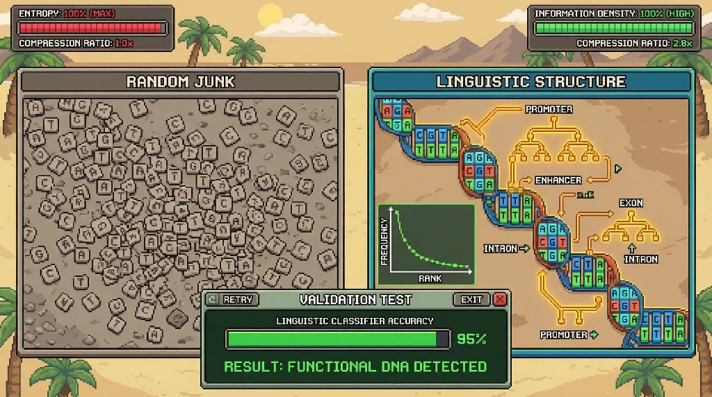 Infographic for: DNA Follows Zipf's Law: The Genome Is a Language, Not Random Strings