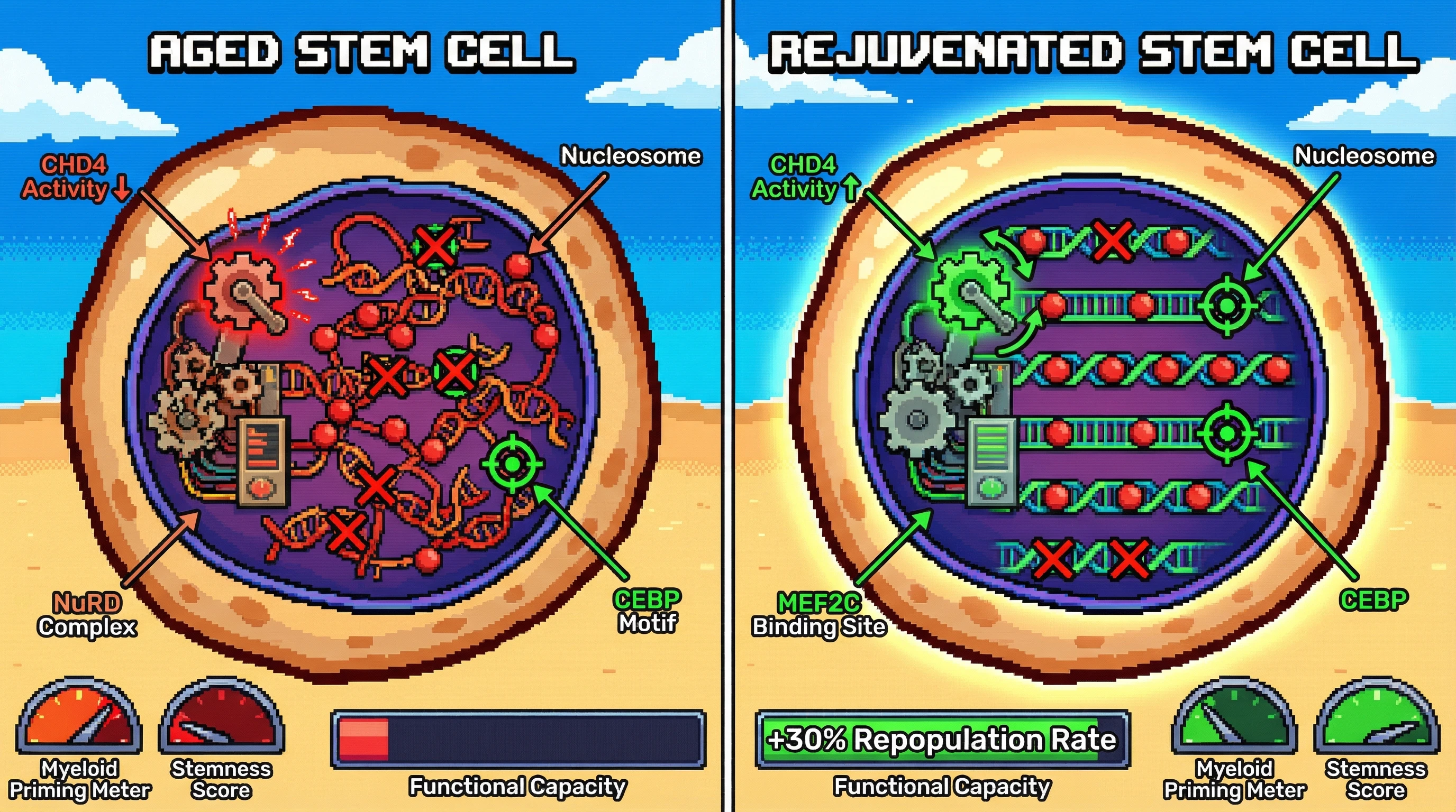 Infographic for: CHD4‑Dependent Nucleosome Remodeling Governs Age‑Associated Chromatin Erosion in Stem Cells