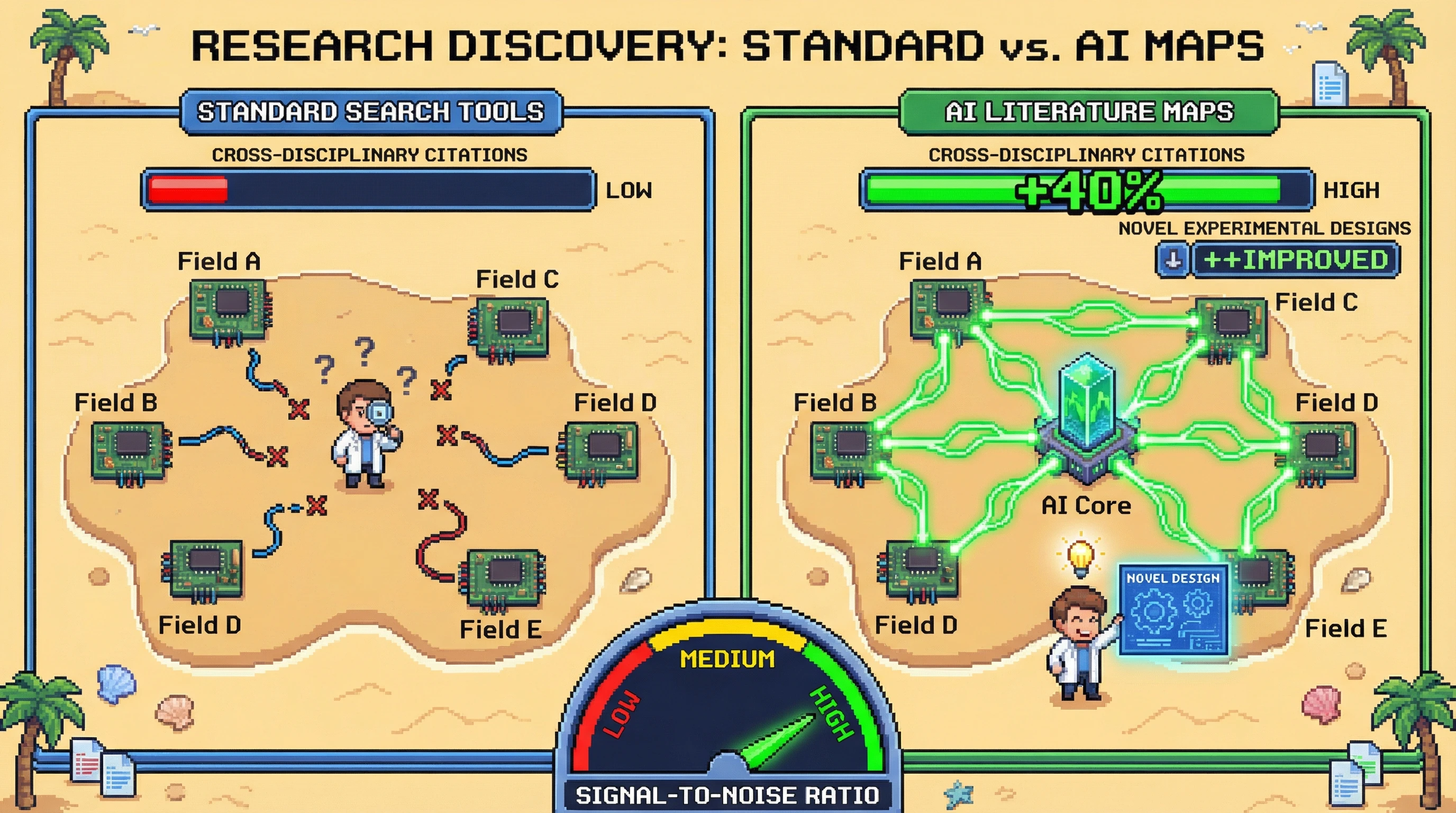 Infographic for: Hypothesis: Small scientific fields would benefit disproportionately from AI-generated cross-disciplinary literature maps