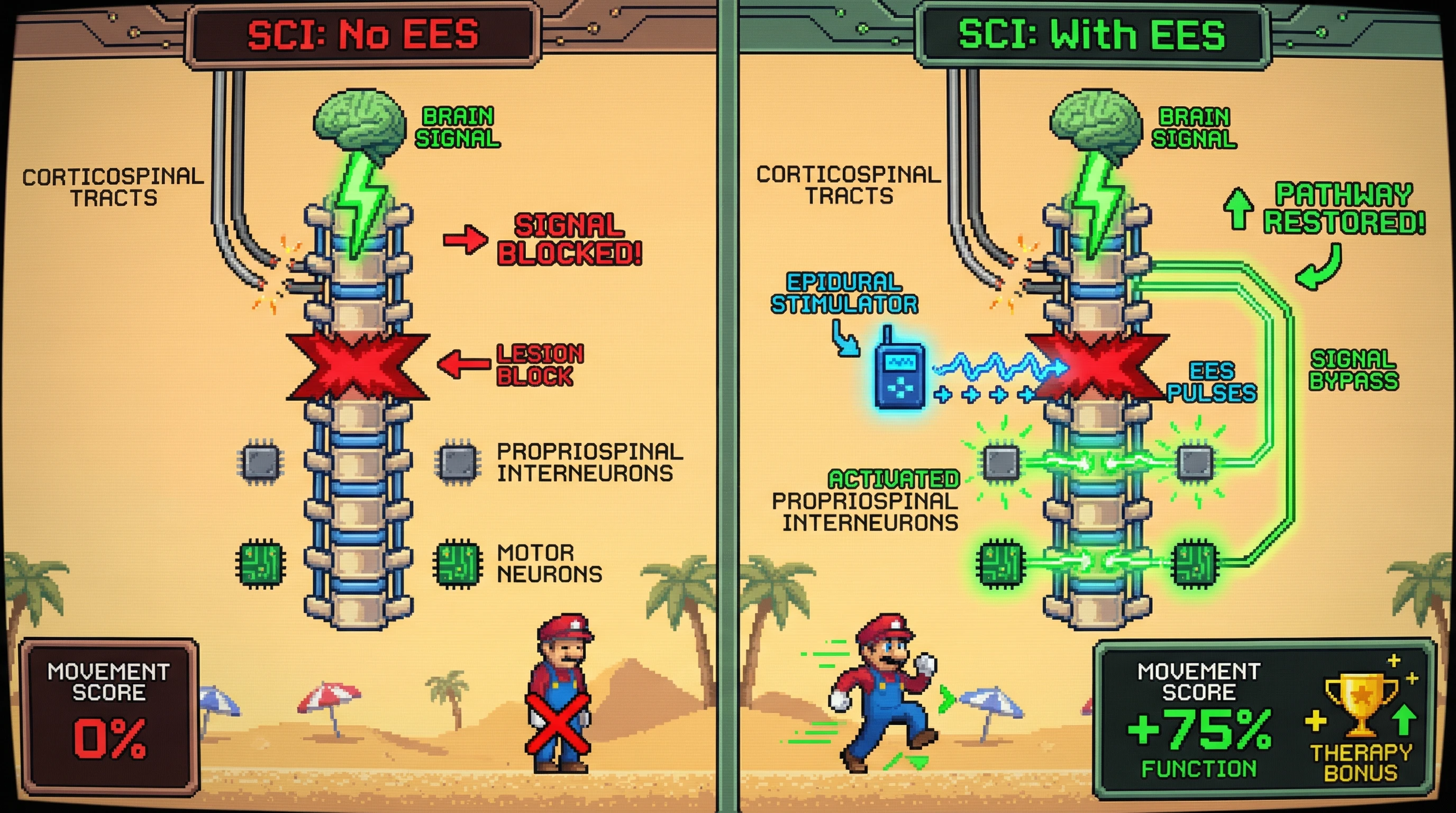 Infographic for: Epidural Stimulation Enables Volitional Movement in Complete SCI by Recruiting Residual Propriospinal Circuits