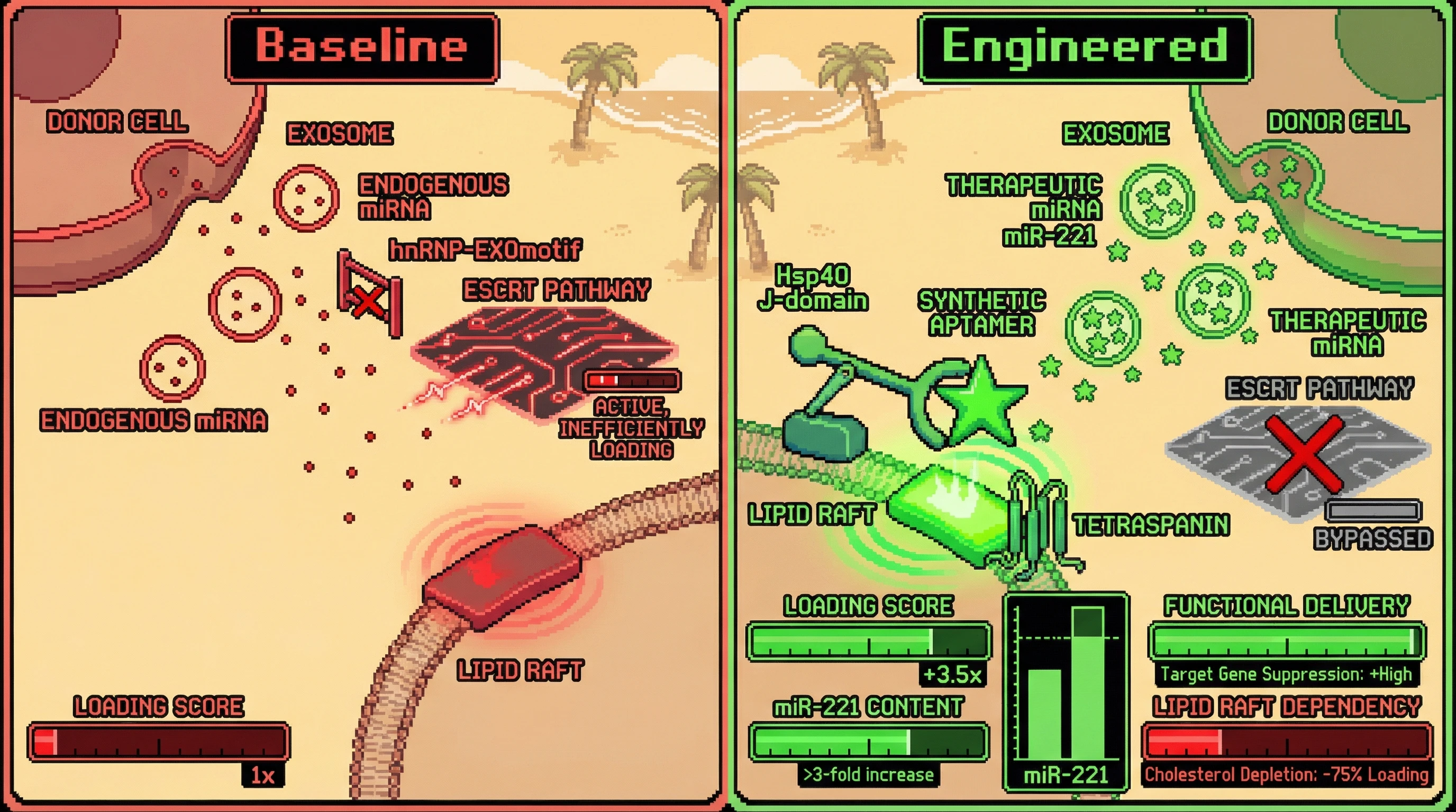 Infographic for: Hypothesis: Engineered Hsp40 J-domain fused to synthetic RNA aptamers can direct selective loading of therapeutic miRNAs into exosomes via lipid‑raft dependent sorting, overriding endogenous RBP motifs