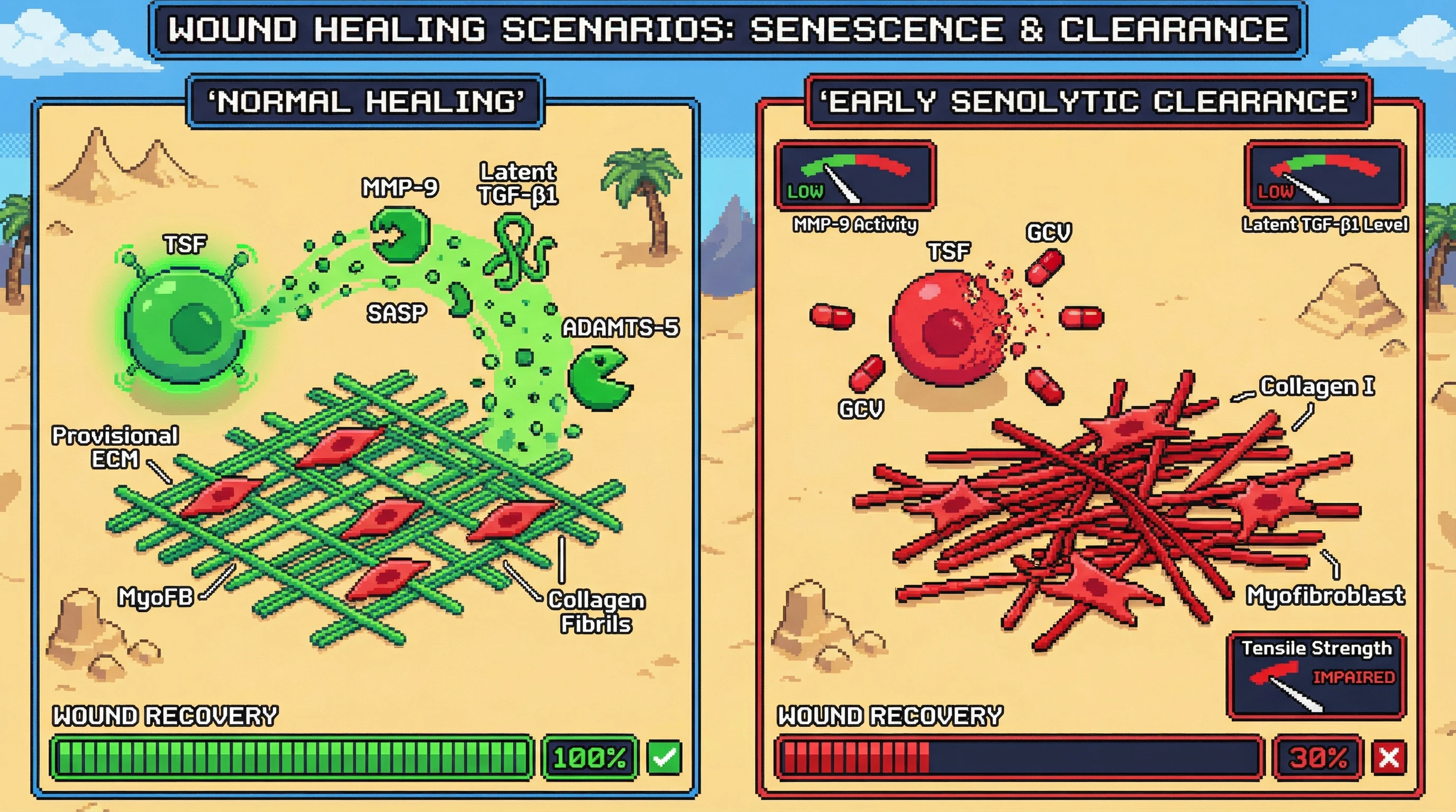 Infographic for: Transient Senescent Cells Deposit a Remodeling‑Competent Provisional Matrix That Is Lost Upon Premature Senolytic Clearance