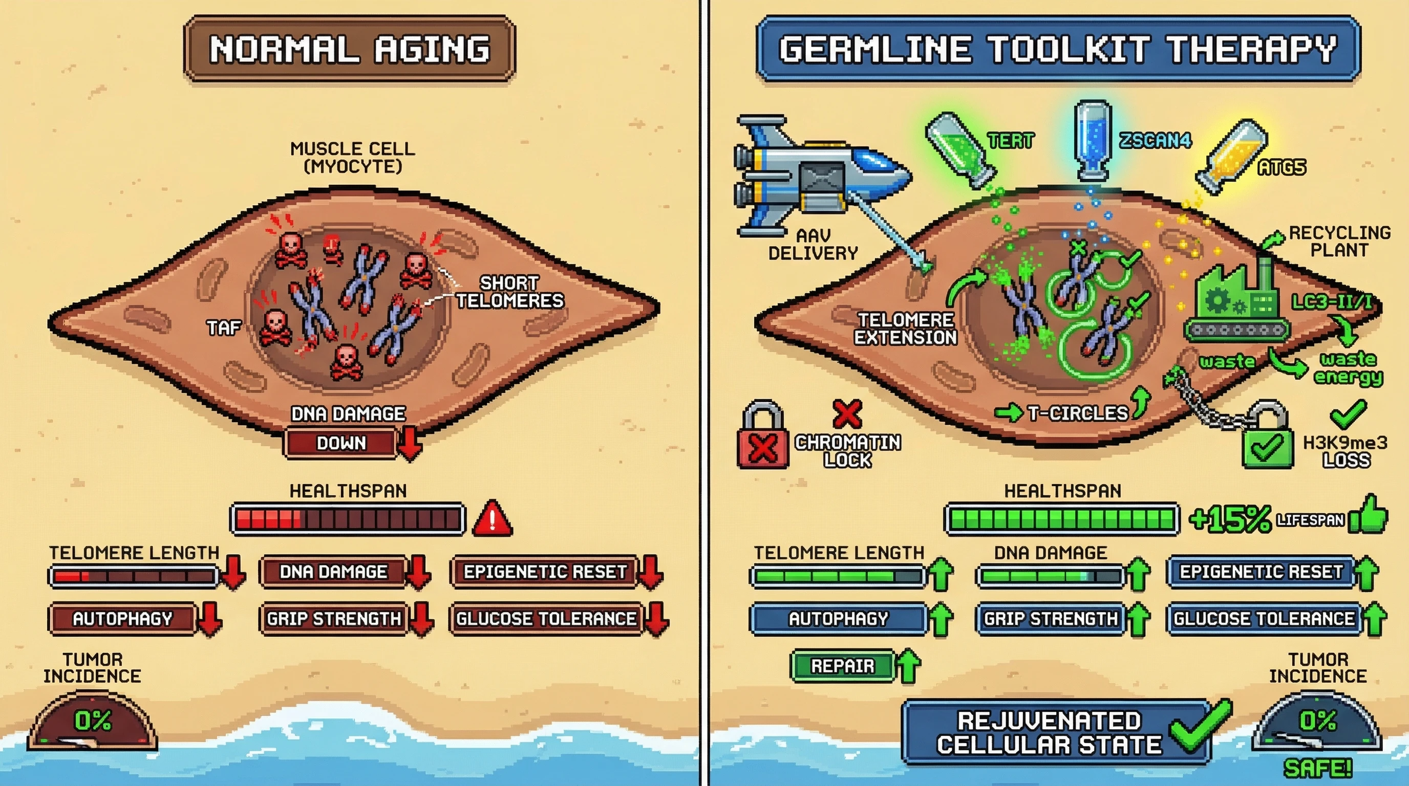Infographic for: Coordinated Germline‑Factor AAV Therapy Mimics Selection Pressure to Extend Somatic Healthspan