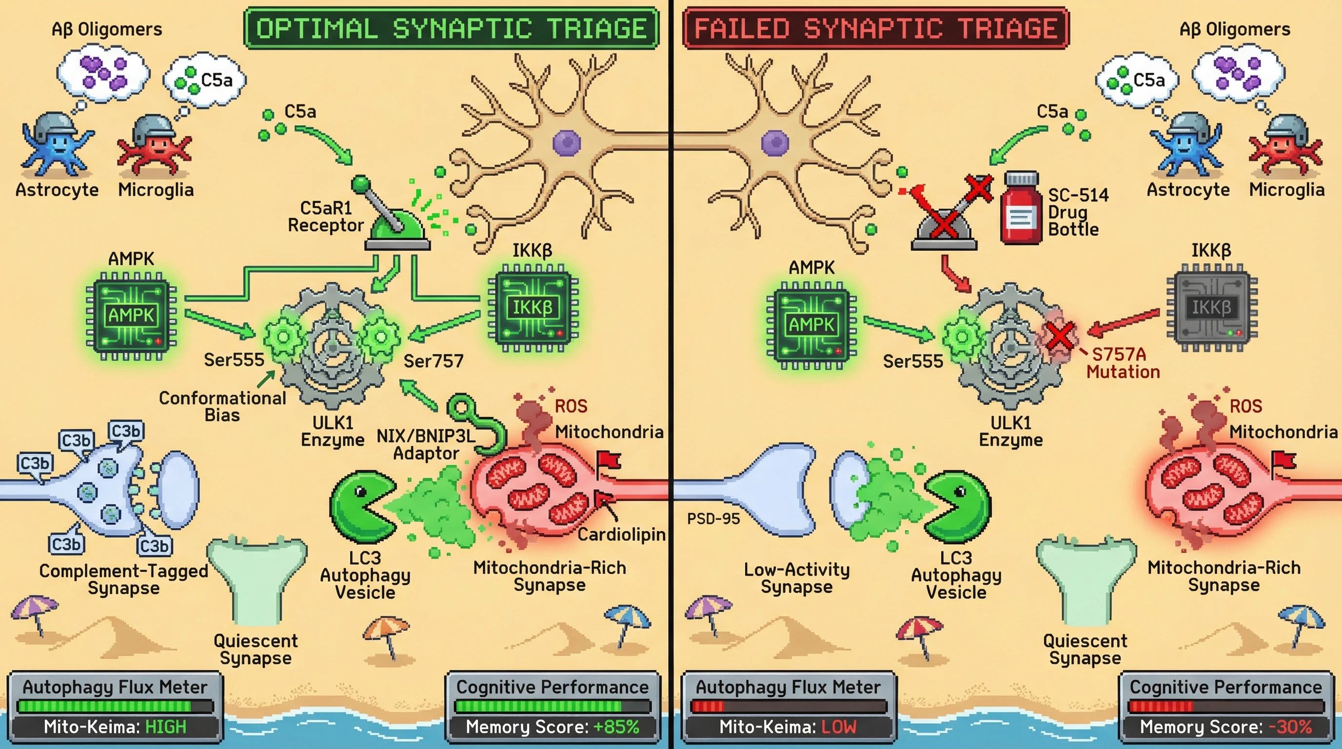 Infographic for: Complement‑C5aR1 signaling defines a metabolic checkpoint that orders the autophagic hierarchy of synapses during brain aging