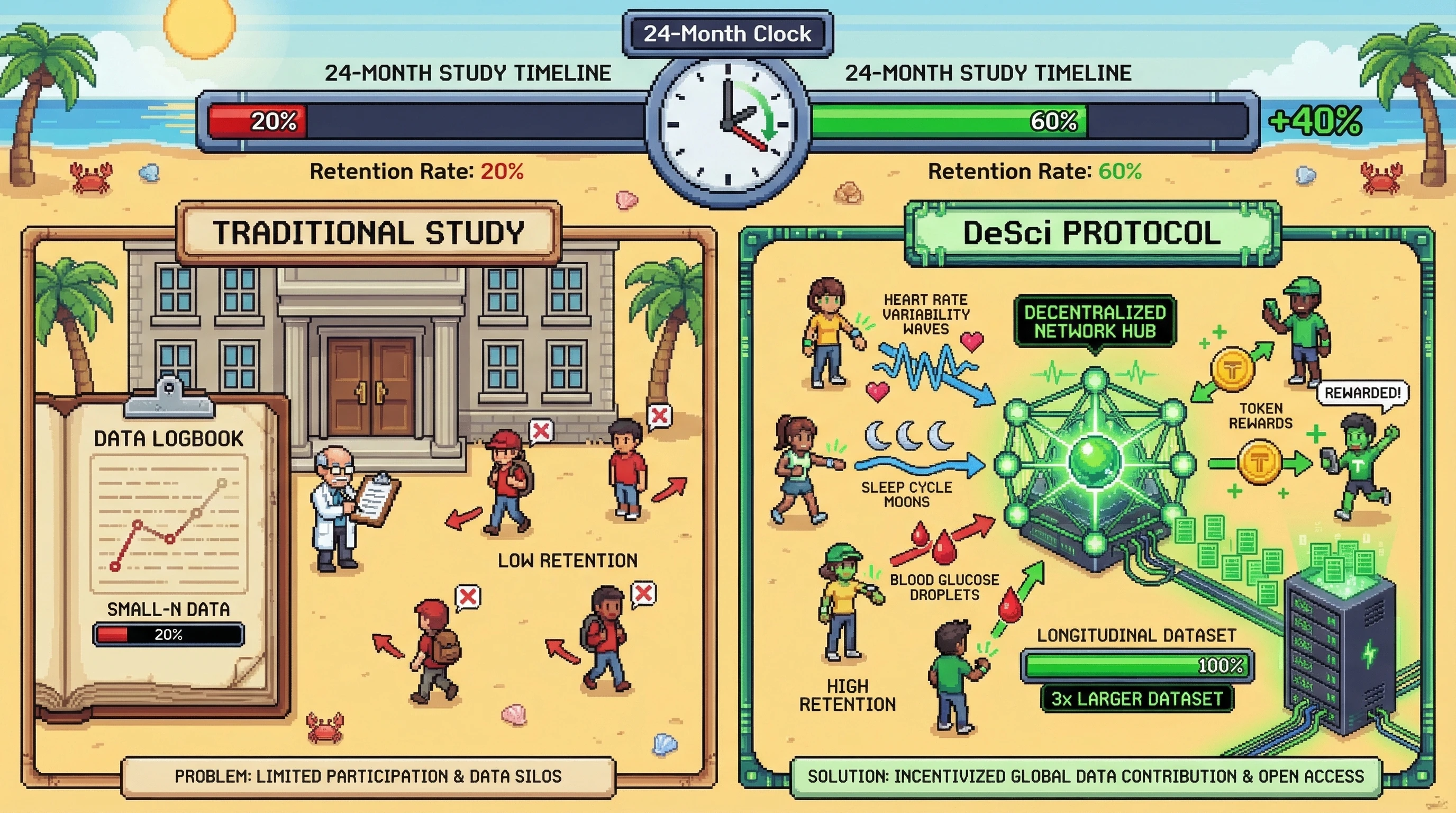Infographic for: Hypothesis: Tokenized Incentive Models for Longitudinal Biosensor Data Could Solve the 'Small-N' Problem in Longevity Research