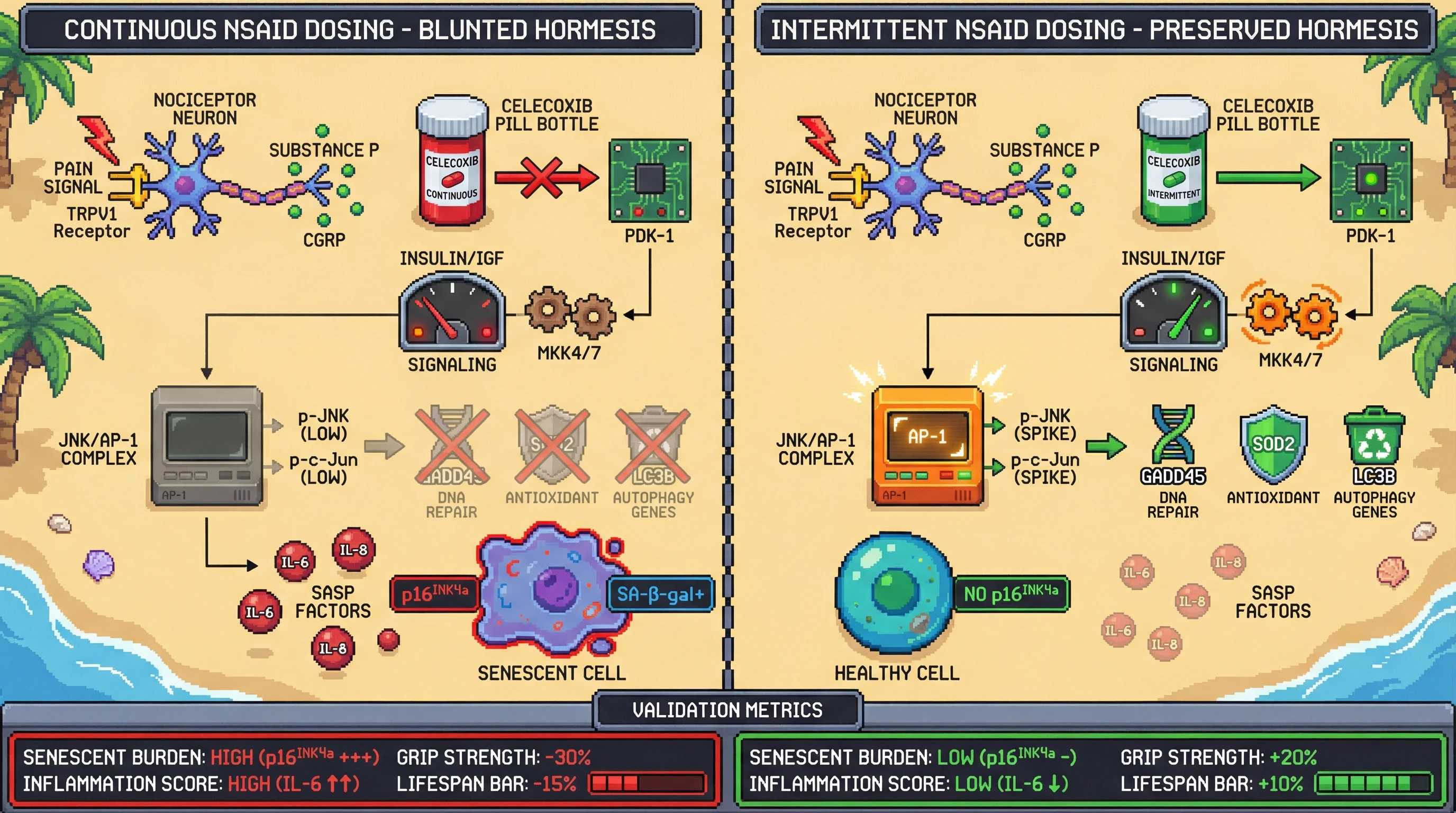Infographic for: Intermittent NSAID dosing preserves hormetic JNK/AP-1 signaling to delay inflammaging