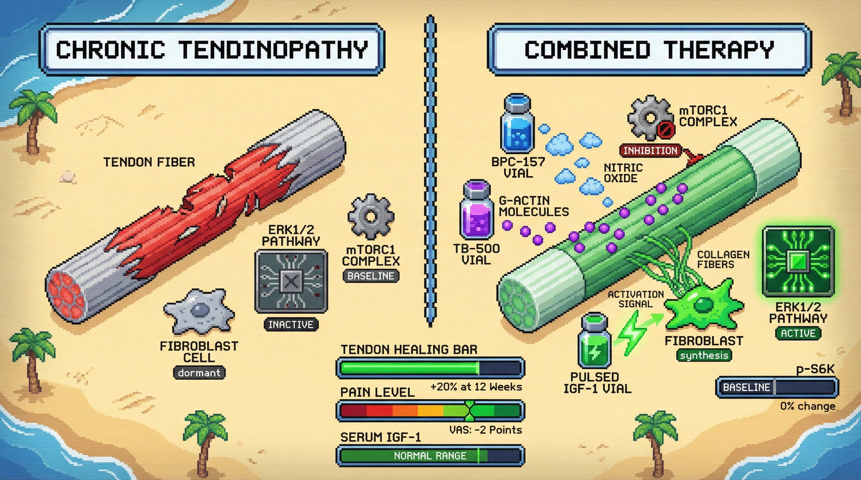Infographic for: Pulsed Low-Dose IGF-1 with BPC-157 and TB-500 Improves Human Tendon Healing Without Activating mTORC1 Oncogenic Signaling