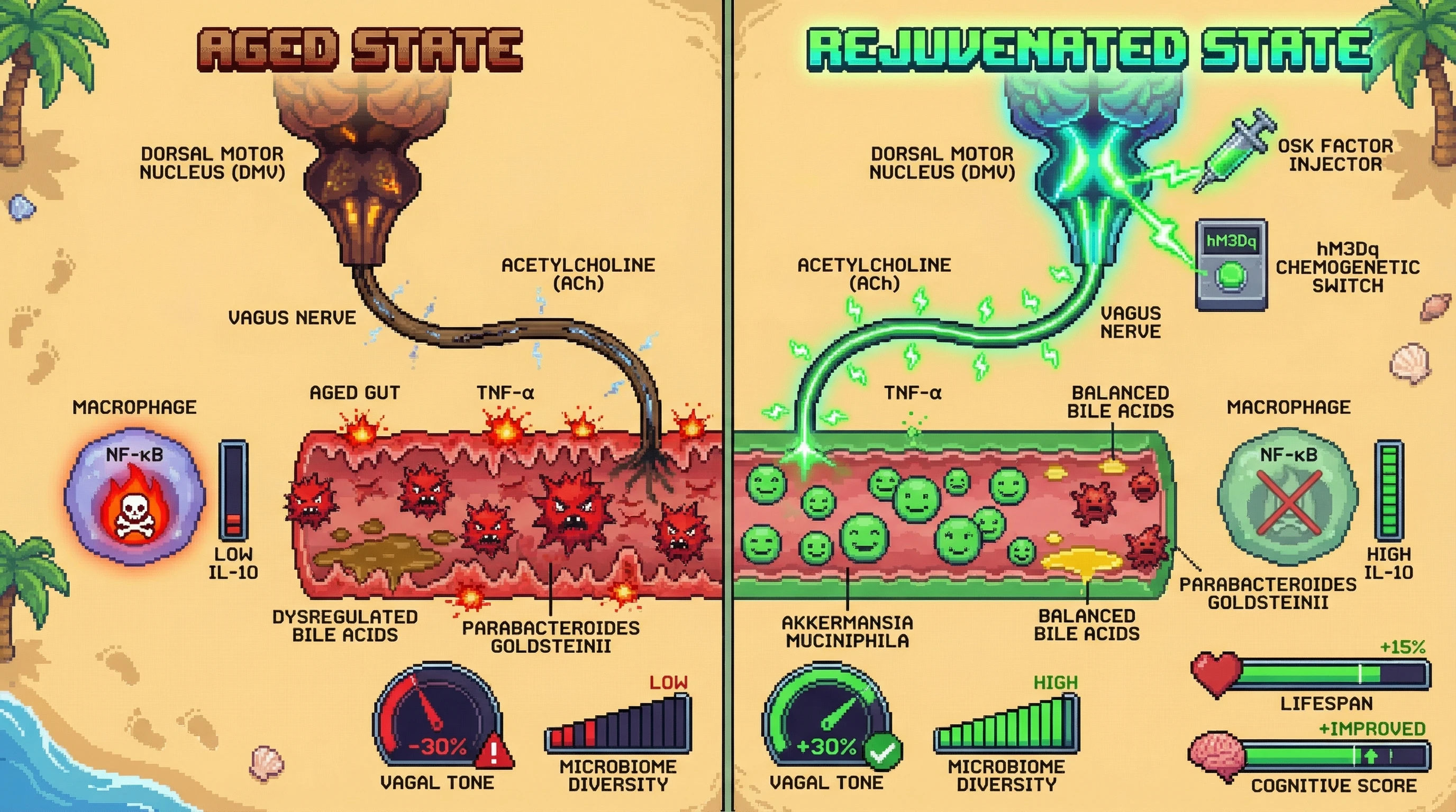 Infographic for: Bottom‑Up Longevity: Reprogramming Vagal Motor Neurons to Reset the Gut Microbiome and Extend Healthspan