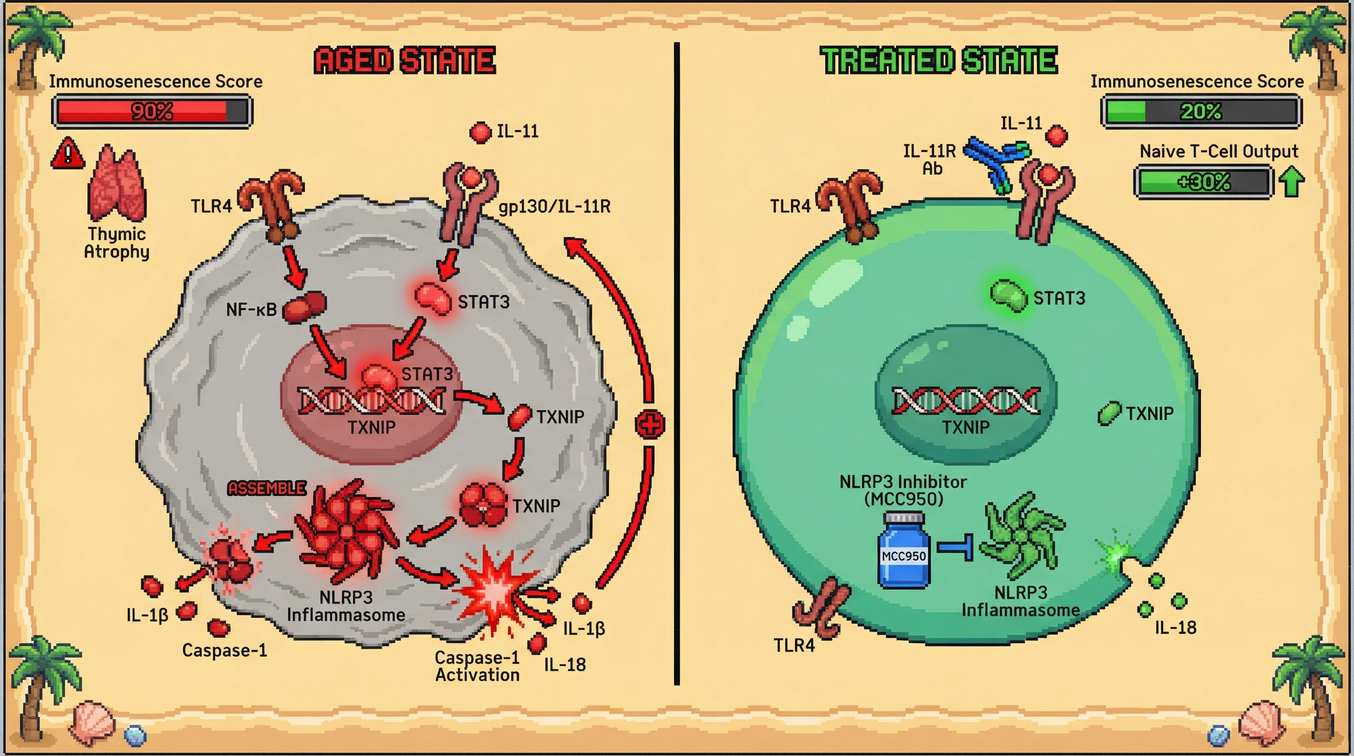 Infographic for: IL-11 as a Direct Amplifier of NLRP3 Inflammasome in Aging Immunity