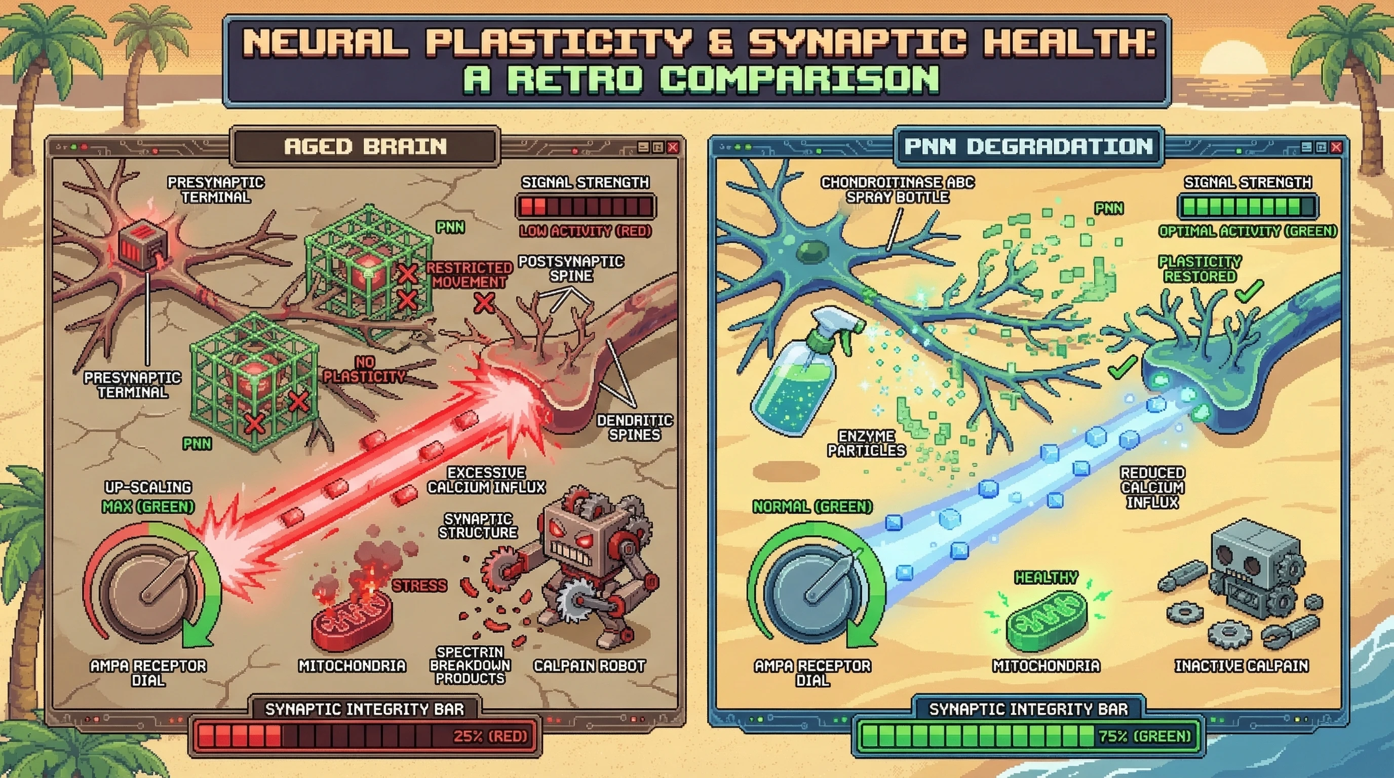 Infographic for: Over-consolidation accelerates age‑related synaptic decay via perineuronal net–mediated homeostatic maladaptation