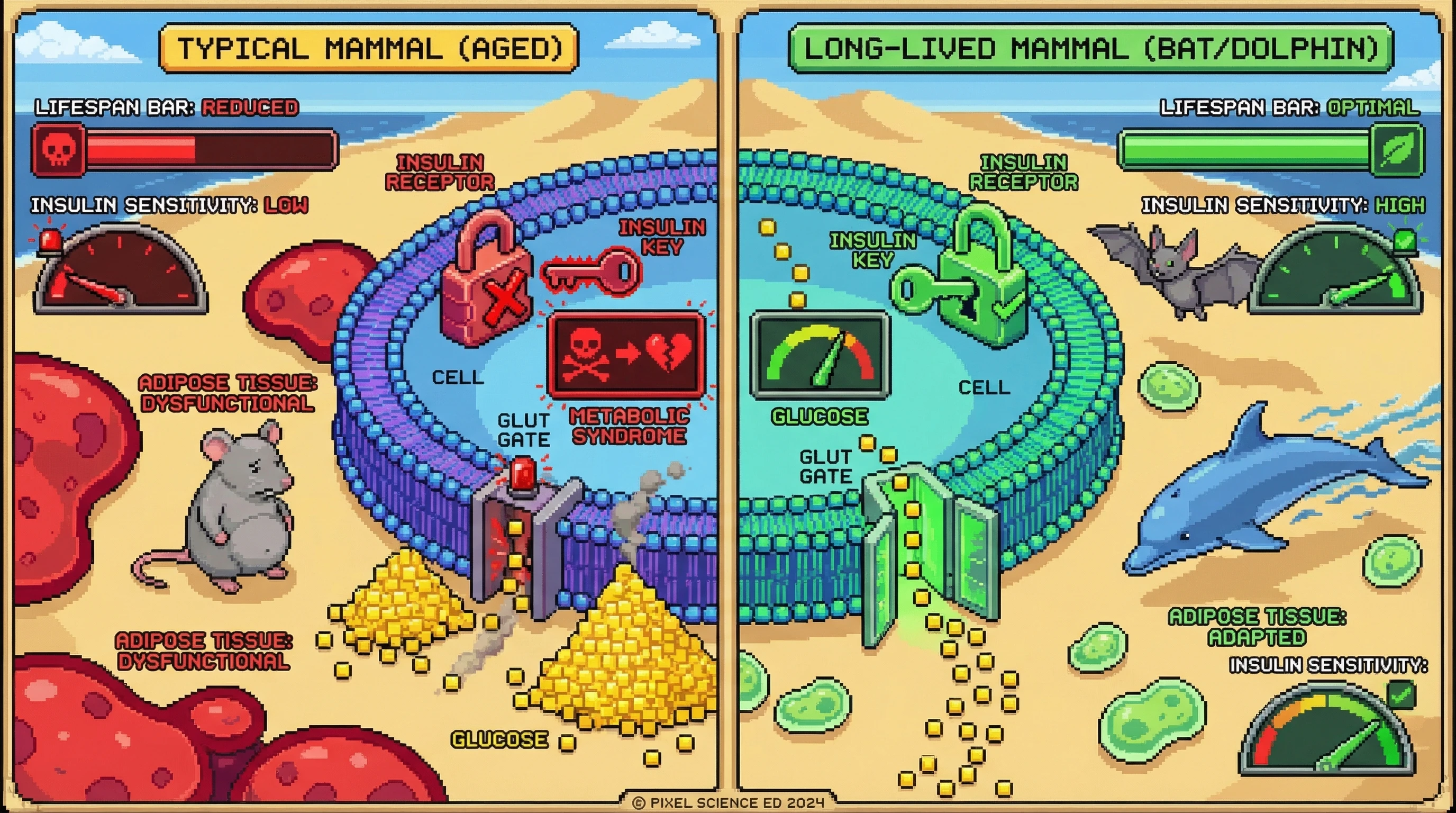 Infographic for: Insulin Sensitivity Persists in Long-Lived Flying and Marine Mammals