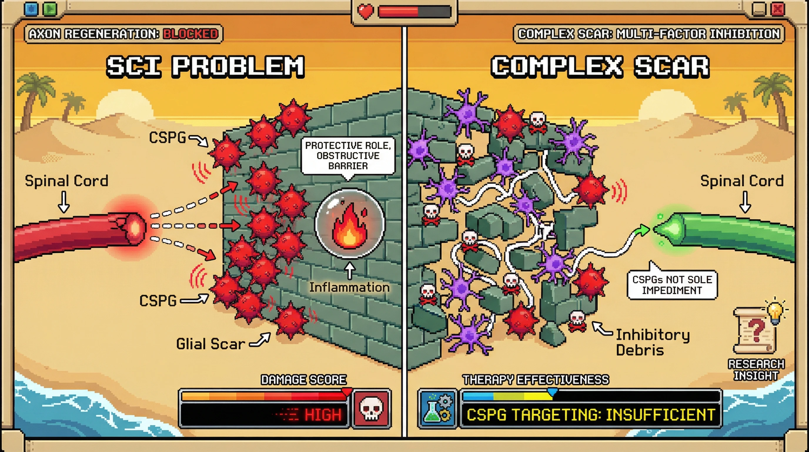 Infographic for: The glial scar is not just a barrier—it is a failed compromise between protection and repair