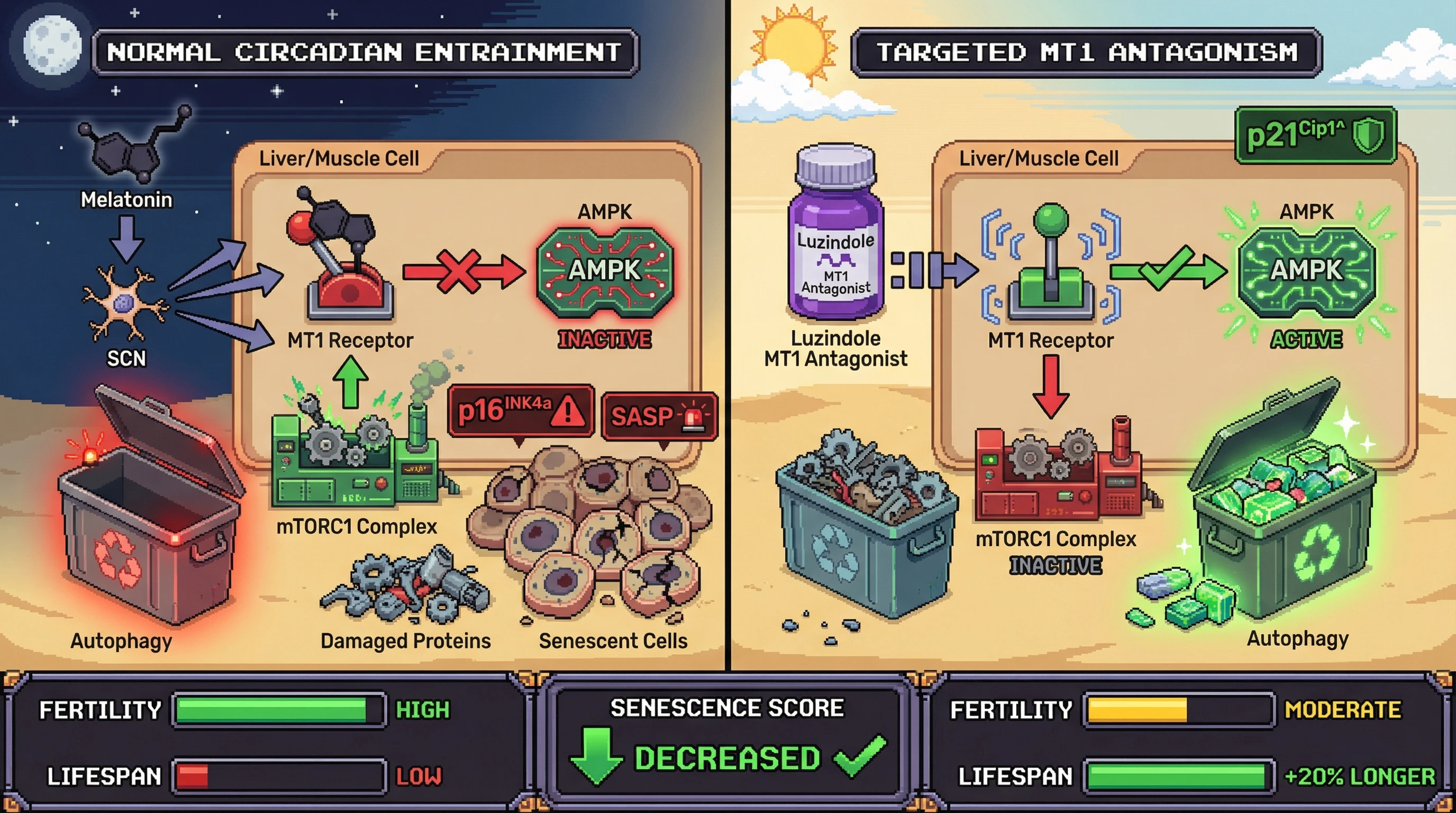 Infographic for: Circadian photoperiodic entrainment as an antagonistically pleiotropic regulator of mammalian senescence