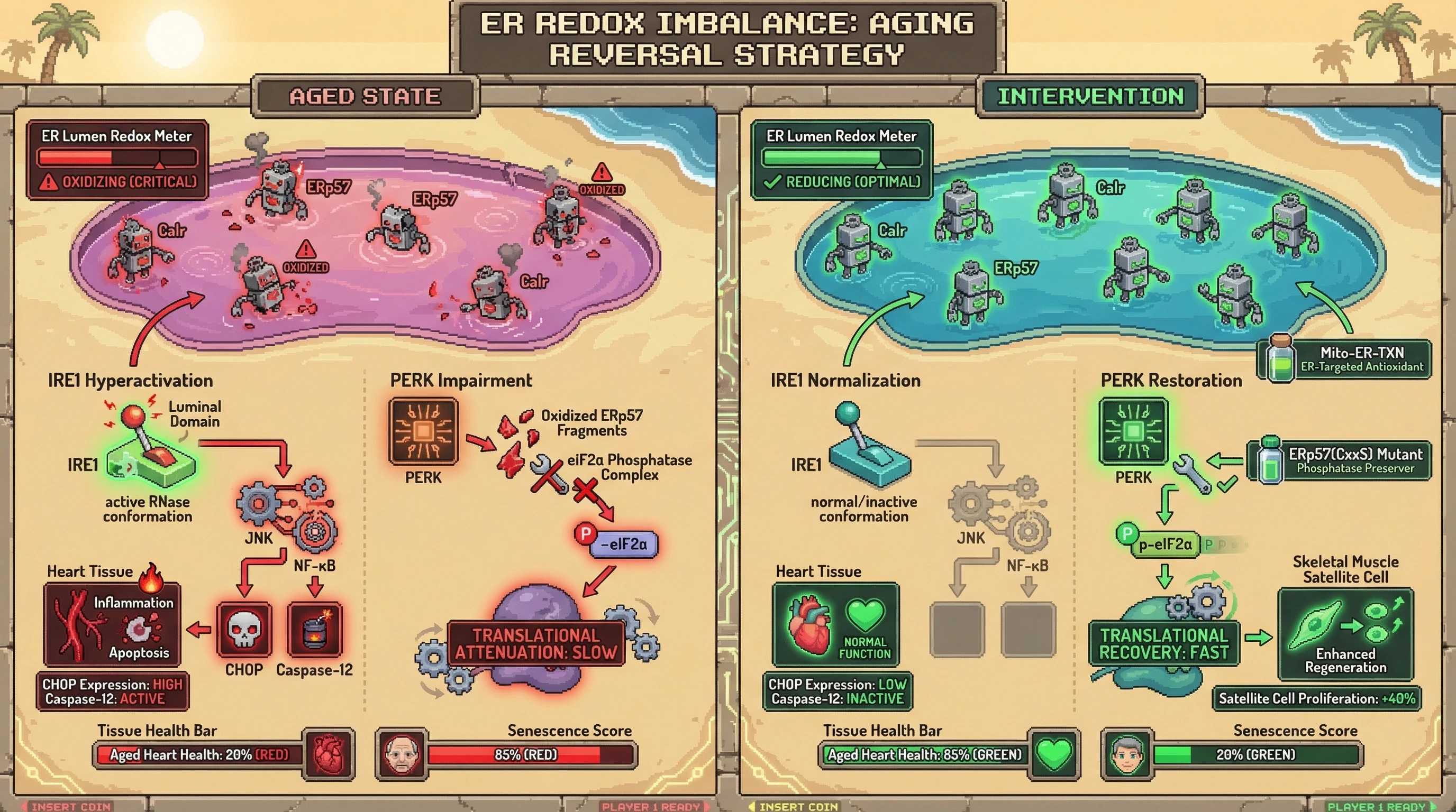 Infographic for: ER Luminal Redox Shift Mediated by Calr/ERp57 Loss Drives IRE1 Hyperactivation and Tissue-Specific UPR Maladaptation in Aging