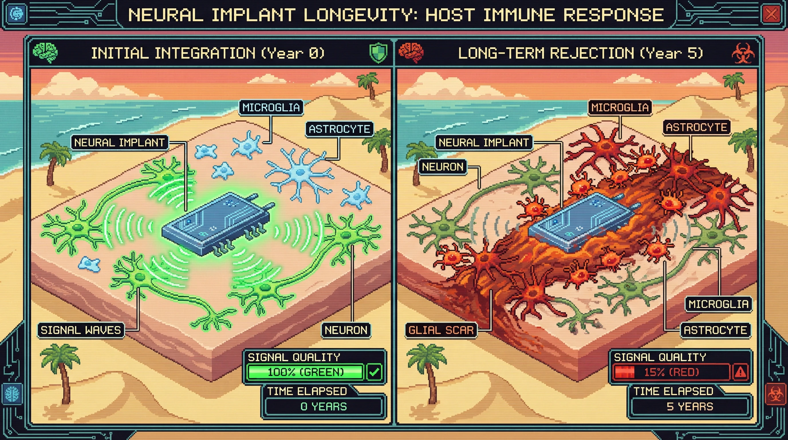 Infographic for: Neural Implants Fail Within 1-5 Years—Not From Electronics, But From the Brain's Rejection