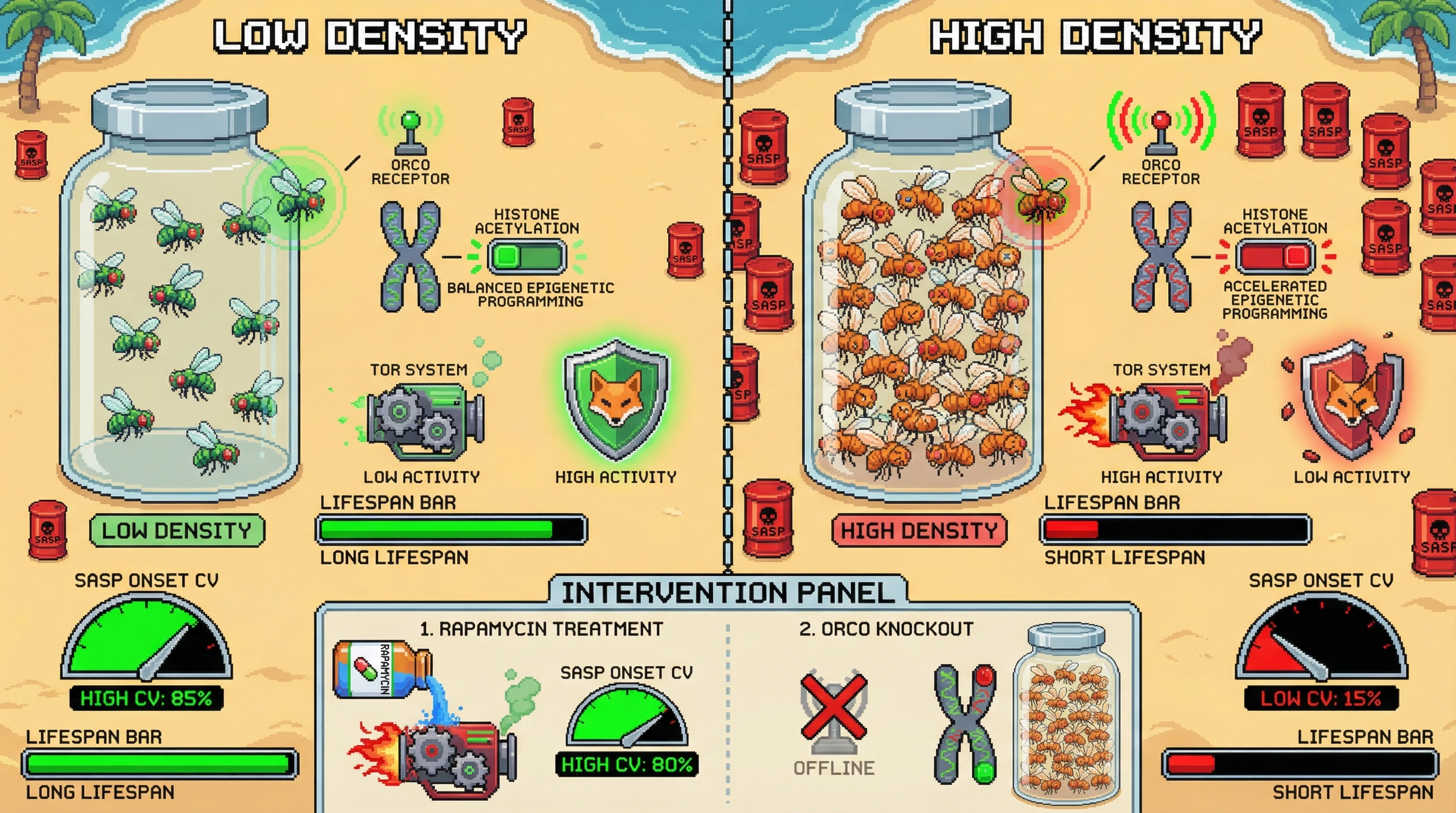Infographic for: Density-Dependent Epigenetic Programming of Senescence as an Adaptive Population-Regulating Mechanism