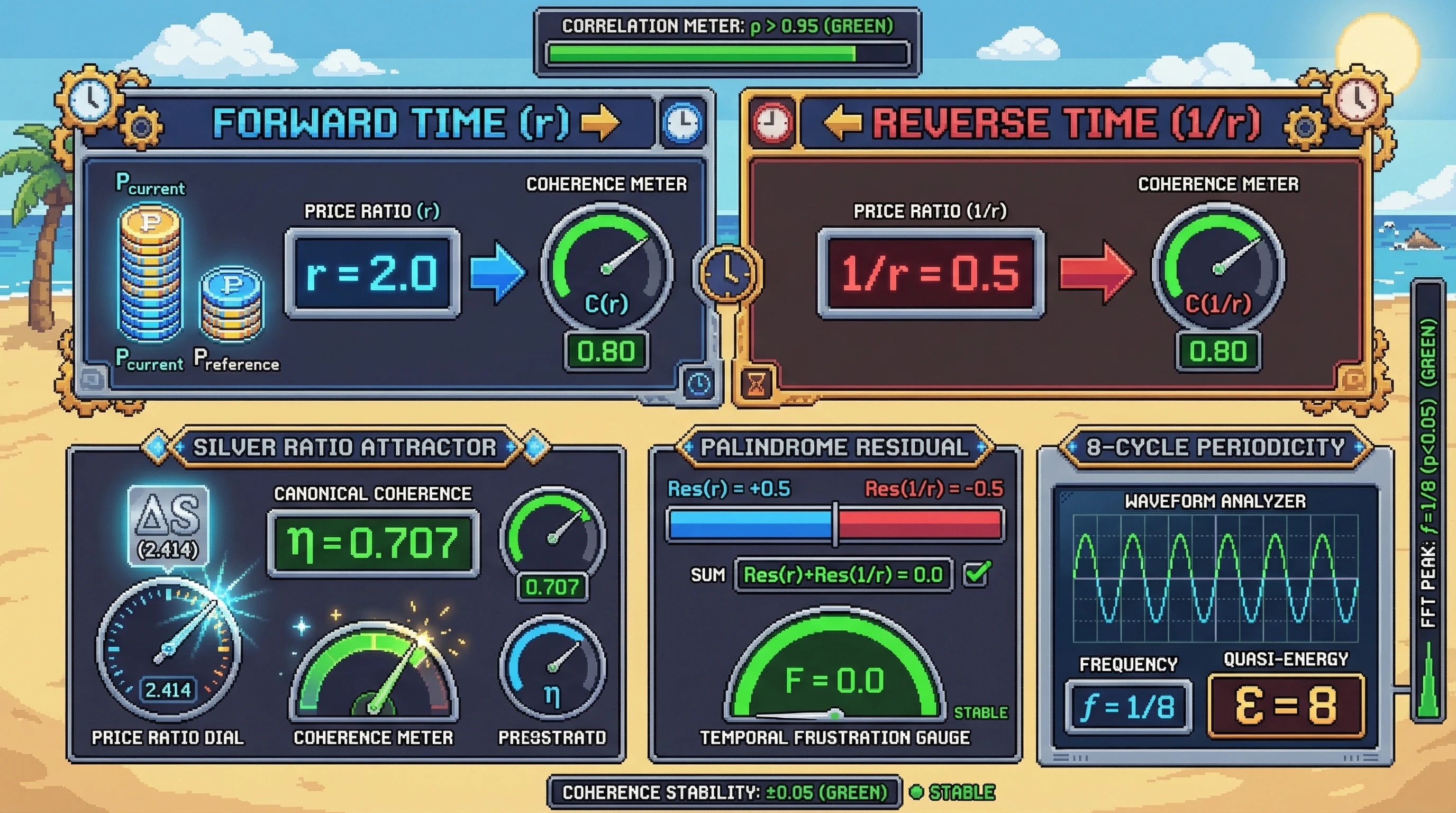 Infographic for: Hypothesis: Cryptocurrency price dynamics exhibit time-reversal symmetry and 8-cycle palindrome structure