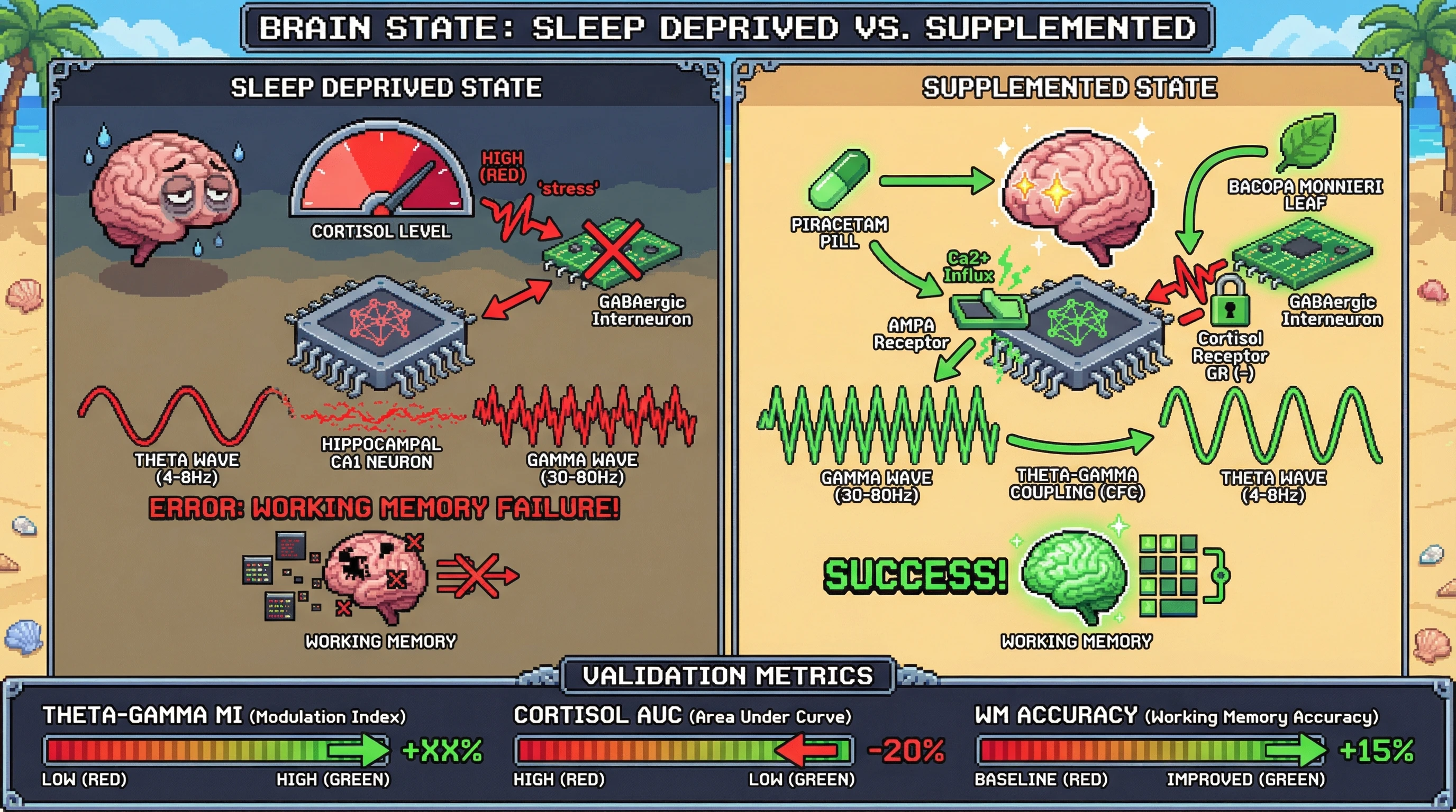 Infographic for: Hypothesis: Low-dose racetam‑adaptogen coupling rescues hippocampal theta‑gamma dysrhythmia to improve working memory under acute sleep loss