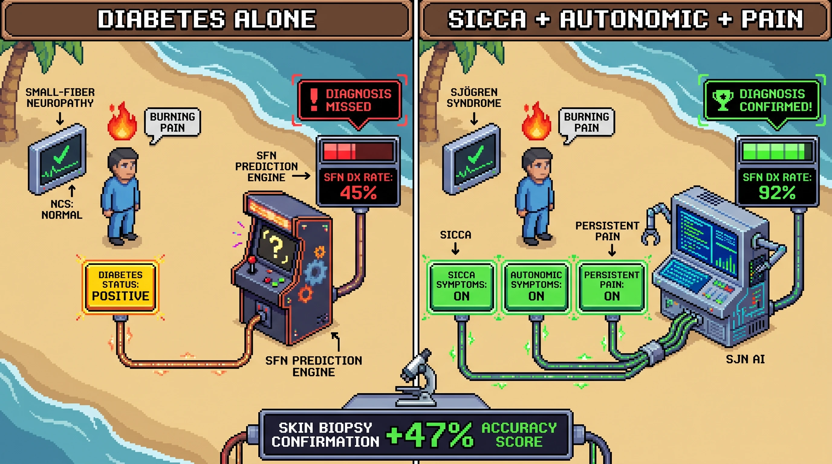 Infographic for: Sicca-plus-autonomic signal predicts autoimmune small-fiber neuropathy better than diabetes alone