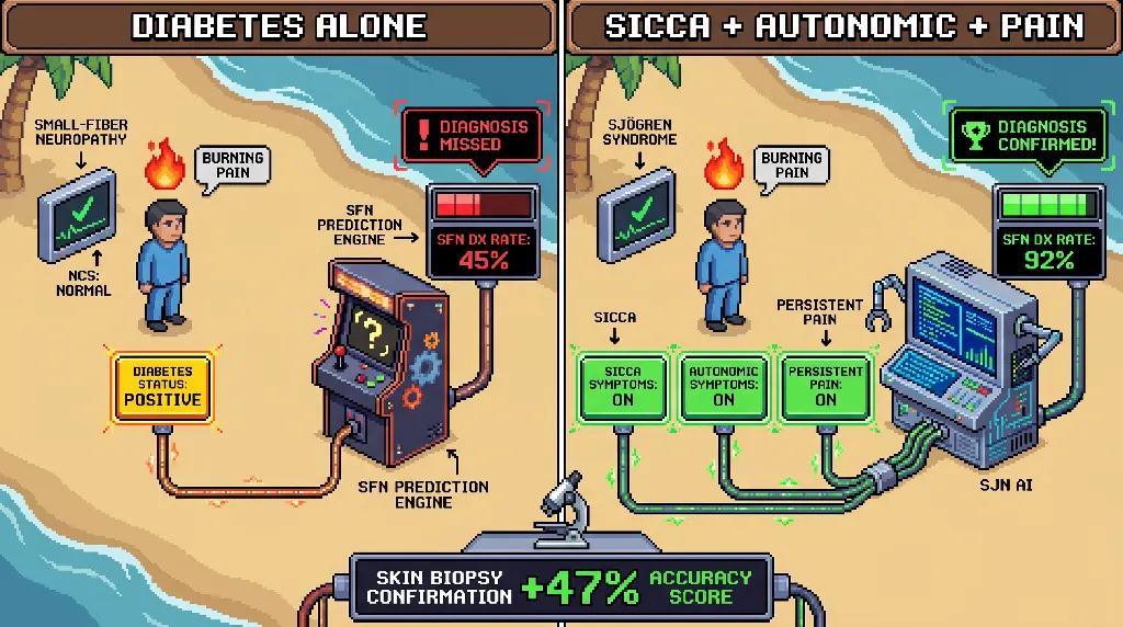 Infographic for: Sicca-plus-autonomic signal predicts autoimmune small-fiber neuropathy better than diabetes alone