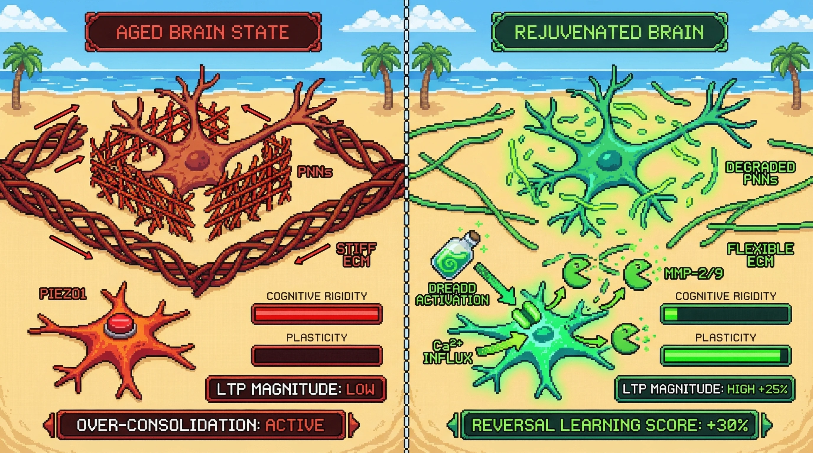 Infographic for: Controlled Hippocampal Uncertainty via PIEZO1-Mediated ECM Remodeling Reverses Age-Related Over-Consolidation