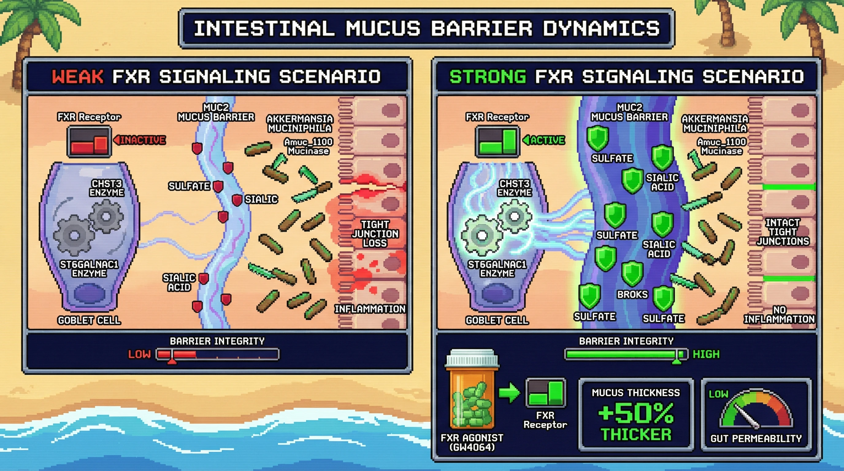 Infographic for: A Host‑Bile Acid‑Mucin Glycosylation Rheostat Determines the Beneficial vs Harmful Window of Akkermansia muciniphila Colonization