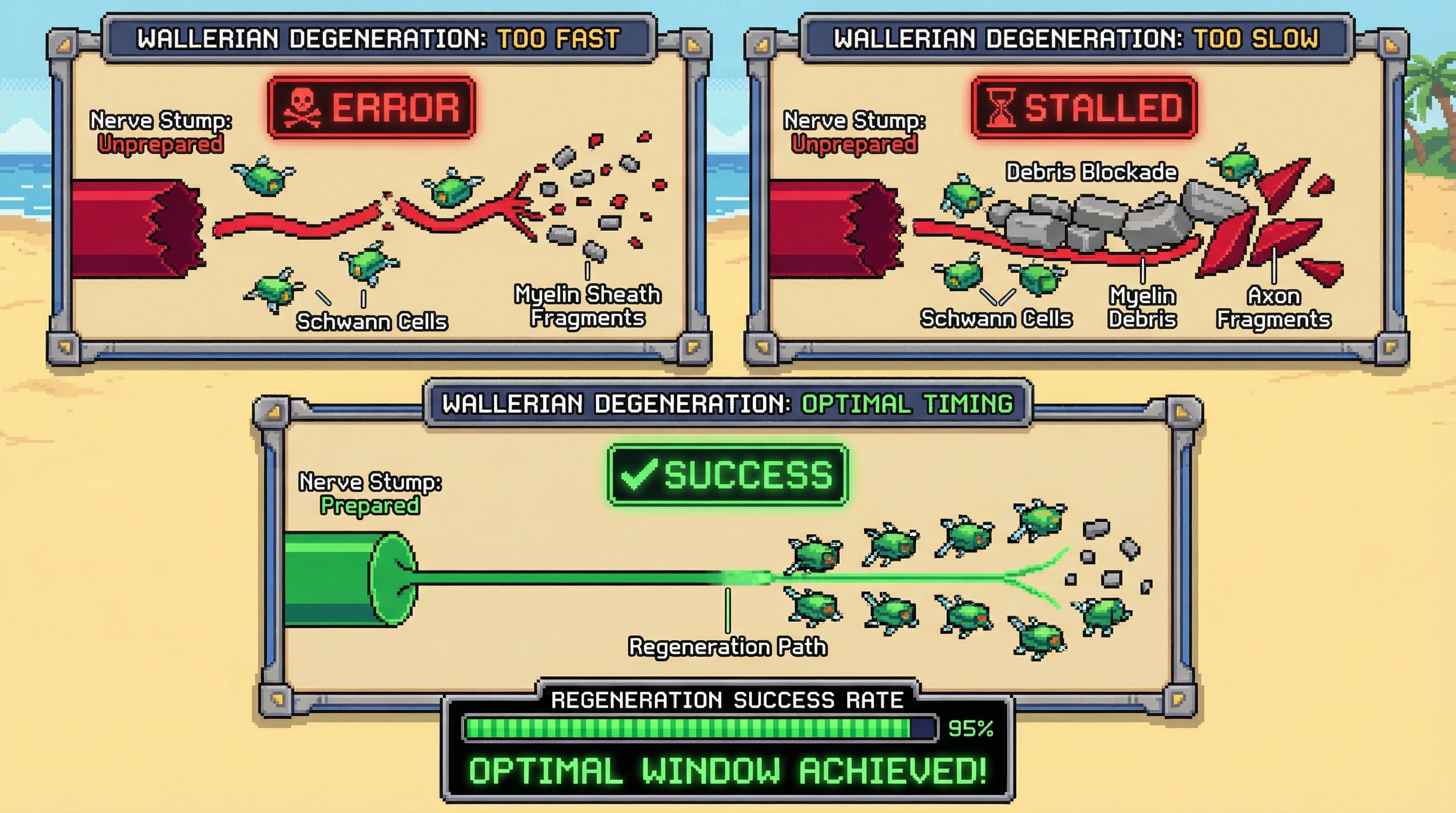 Infographic for: Wallerian Degeneration Timing Is Everything—Too Fast or Too Slow Both Block Recovery