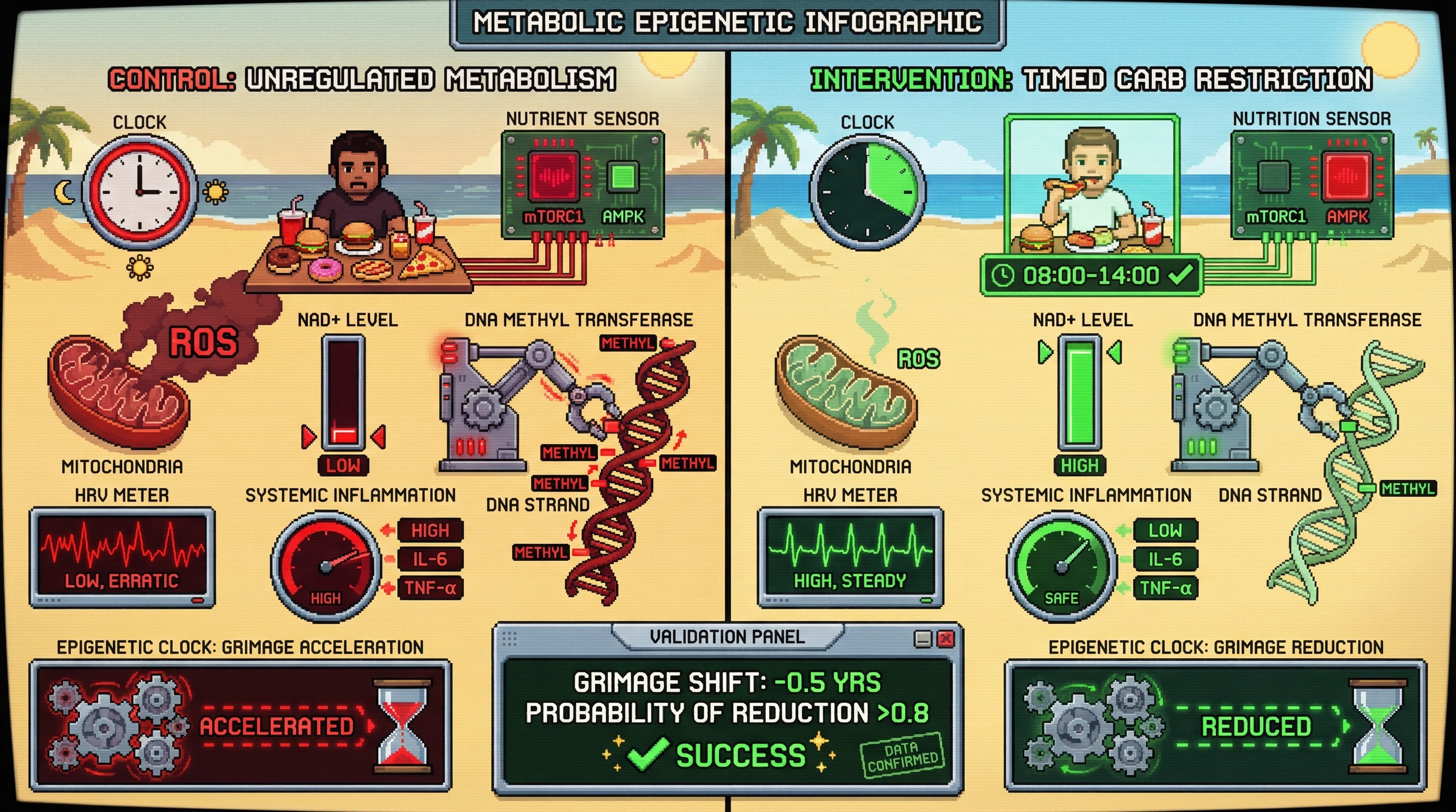 Infographic for: Timed Carbohydrate Restriction, Nocturnal HRV, and Epigenetic Age: A Testable N‑of‑1 Protocol