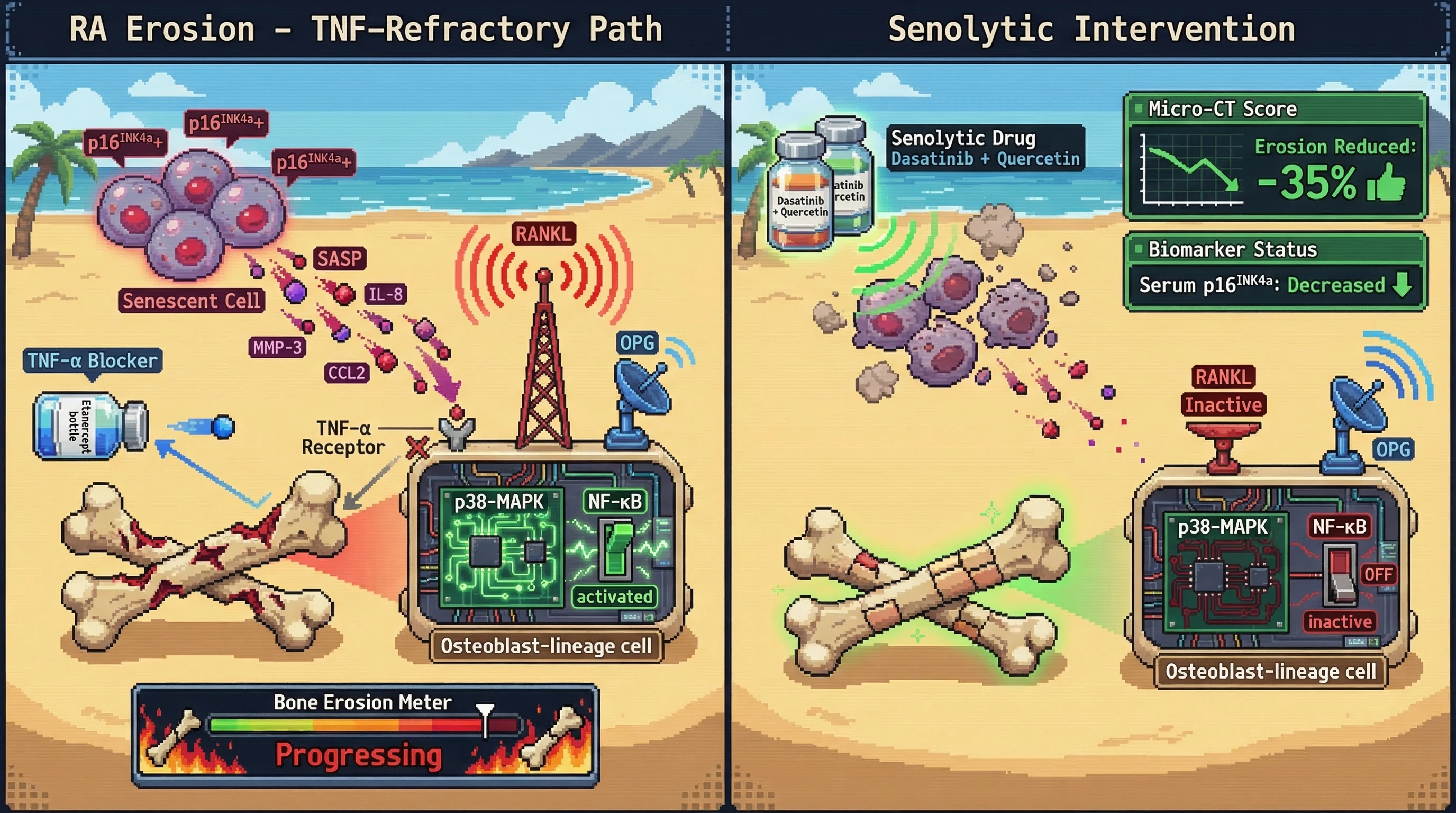 Infographic for: Hypothesis: Senescent osteoclasts drive paradoxical bone erosion in rheumatoid arthritis via SASP-mediated RANKL amplification independent of TNF-α