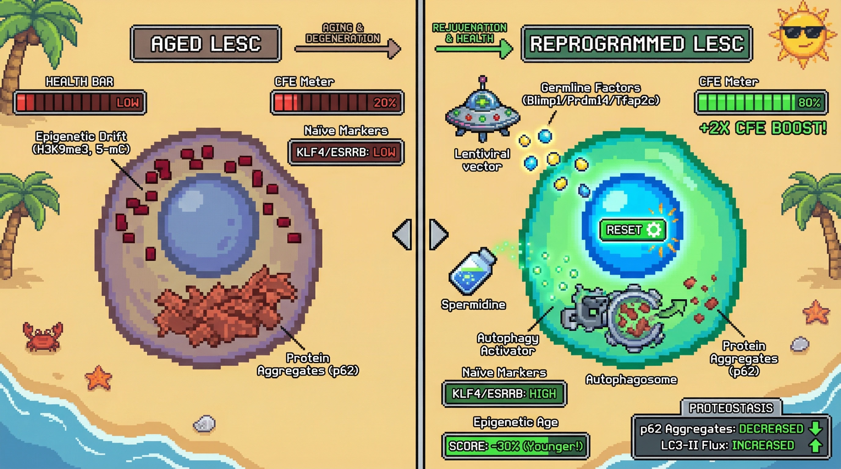 Infographic for: Germline‑style cyclic reprogramming rescues aged limbal stem cell function by resetting epigenome and proteostasis