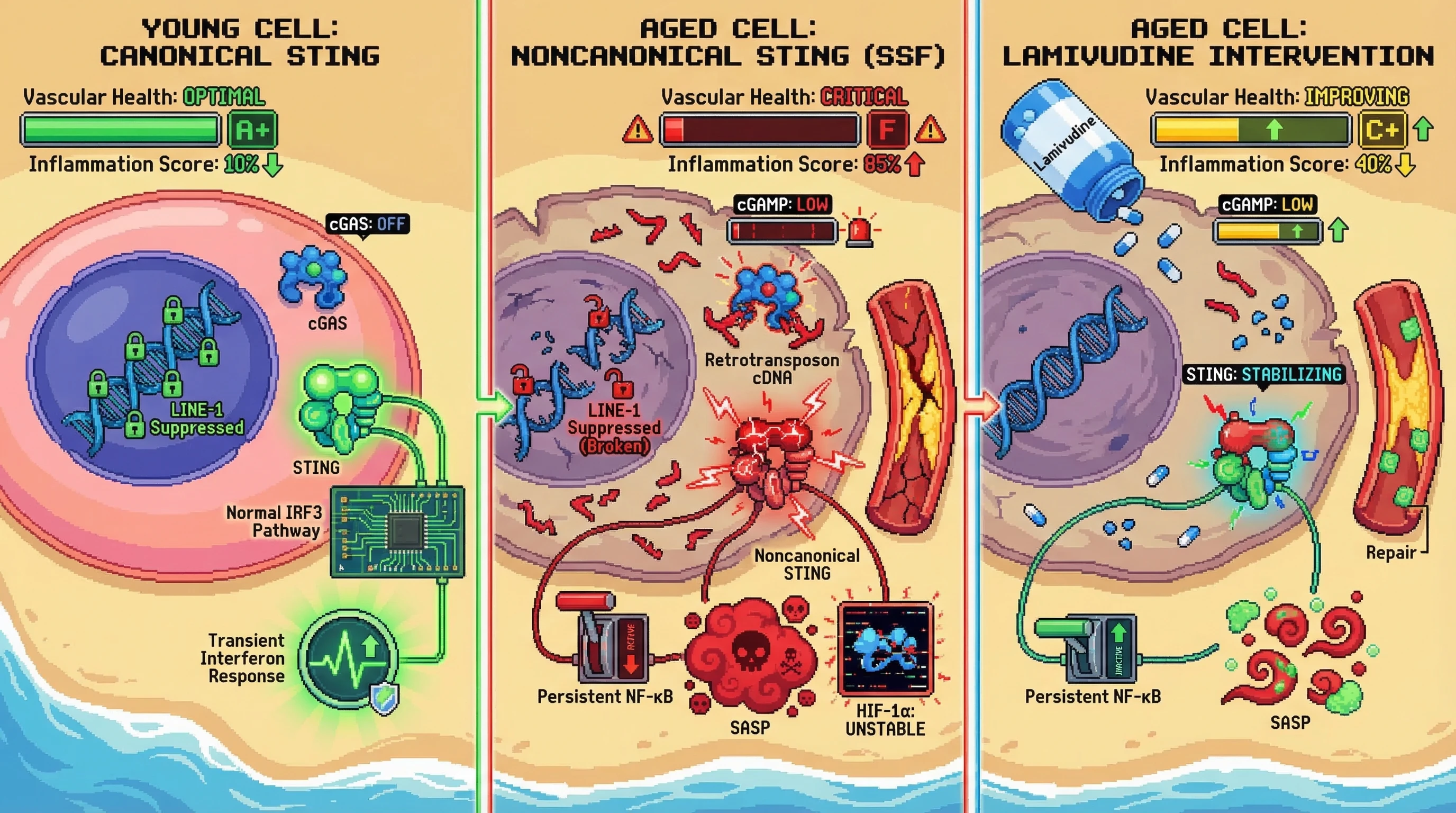 Infographic for: The Retrotransposon-STING Decoupling Hypothesis: Noncanonical Signaling as a Failed Adaptation to Chronic Genomic Parasite Reactivation