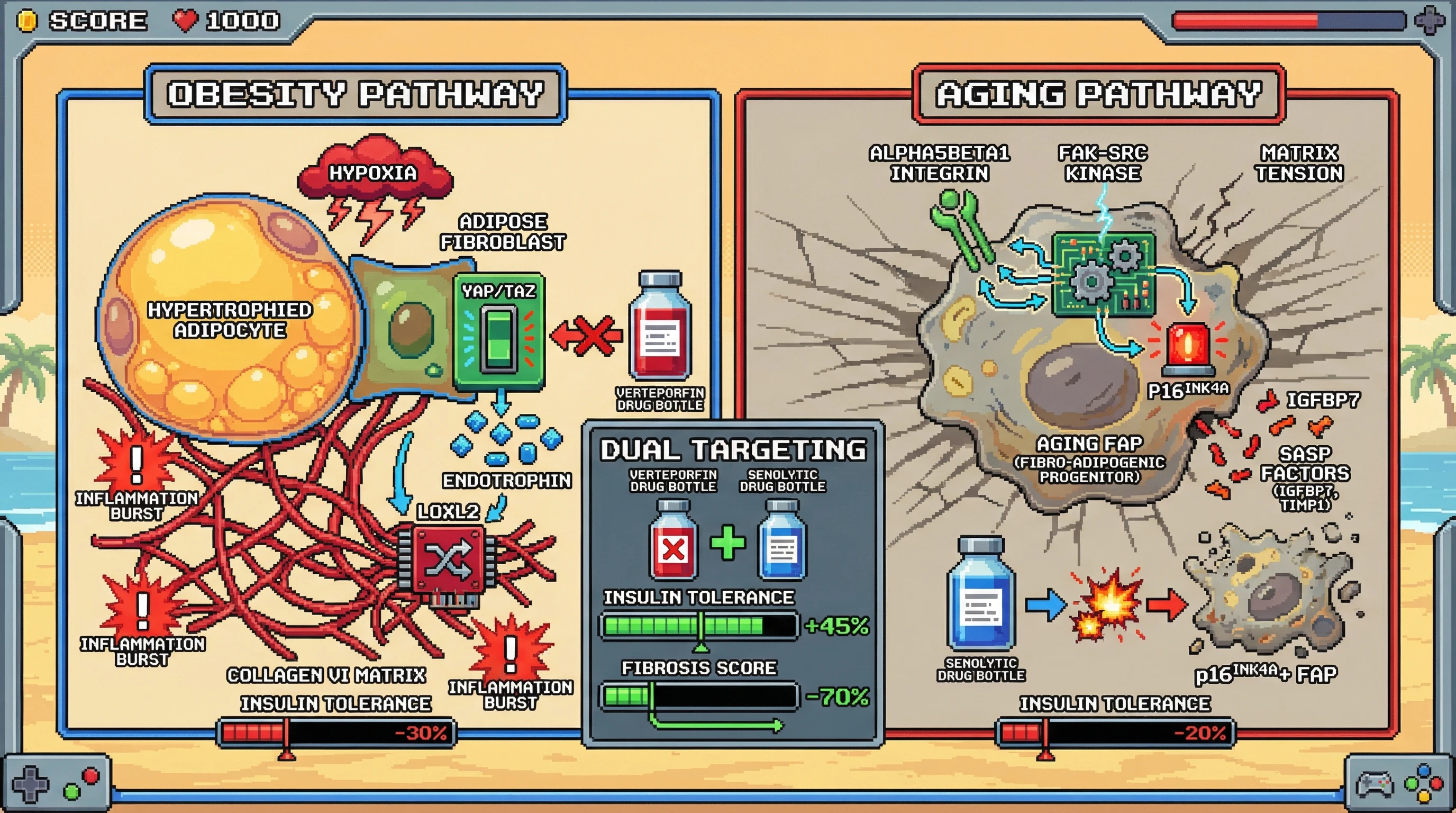 Infographic for: Hypothesis: Distinct mechanotransduction pathways—YAP/TAZ-driven endotrophin release in obesity versus integrin-FAK‑mediated senescence in aging—diverge adipose tissue fibrosis mechanisms