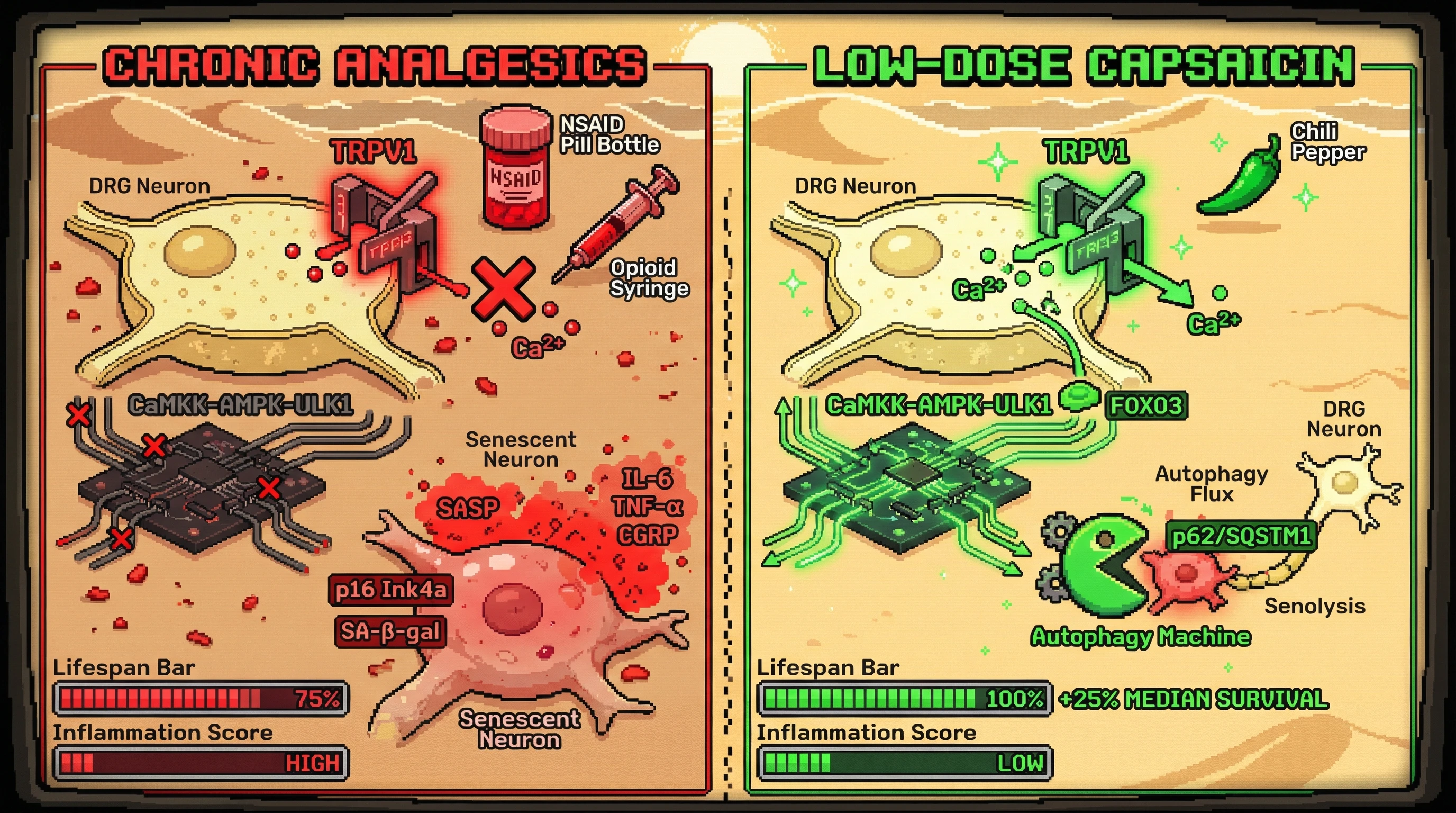 Infographic for: Low‑dose TRPV1 activation as a hormetic senolytic to counter chronic analgesic‑induced senescence