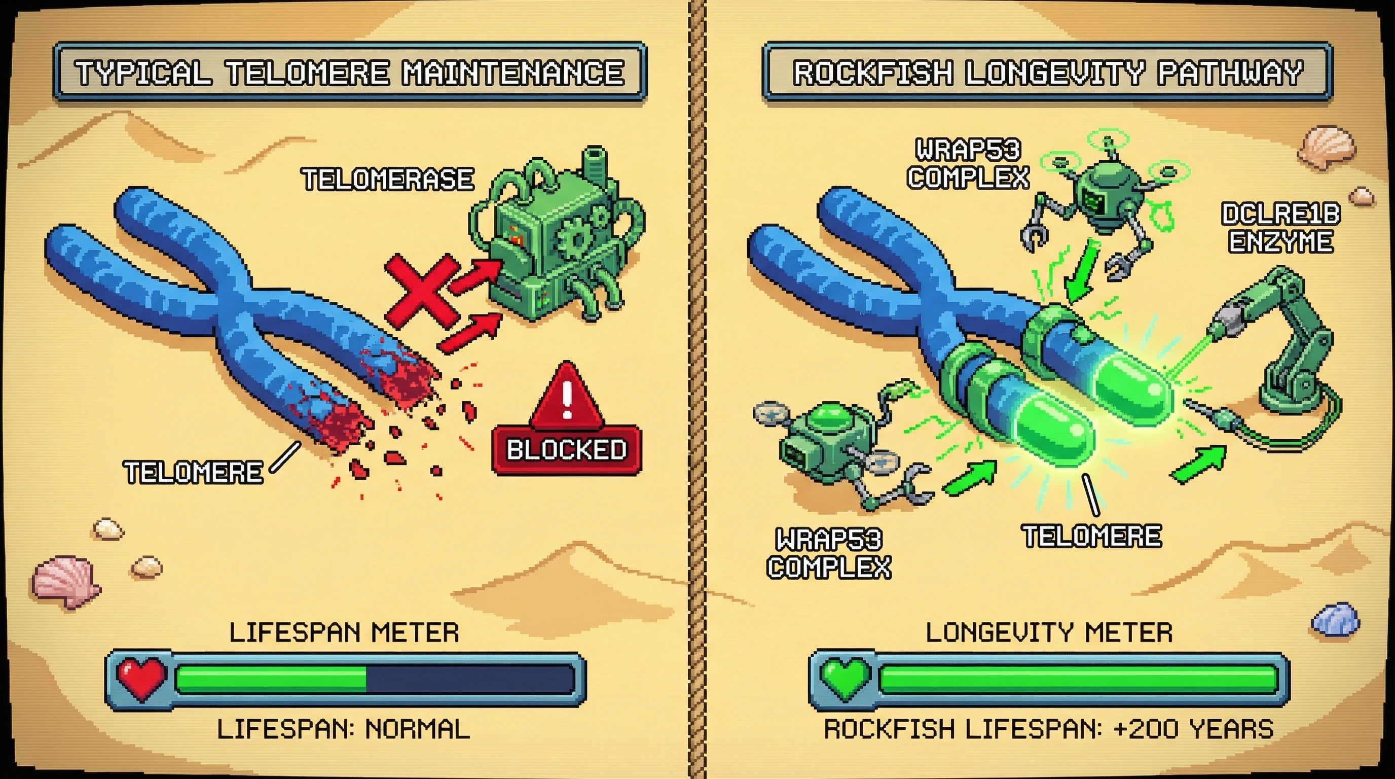 Infographic for: Rockfish Longevity Uses DNA Repair Genes, Not Telomerase Upregulation