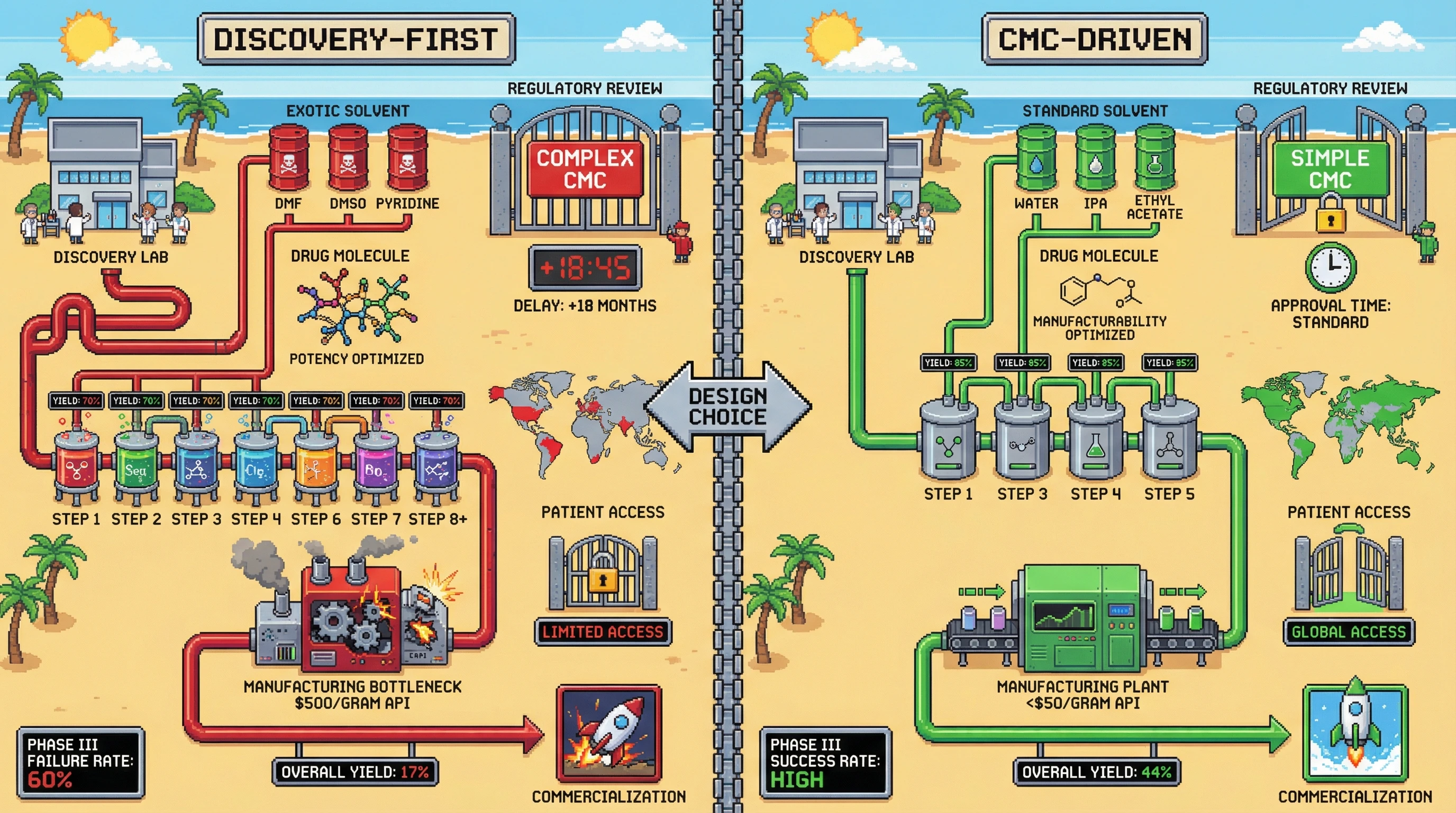 Infographic for: CMC Manufacturing Is The Real Drug Development Bottleneck—Chemistry Controls Everything