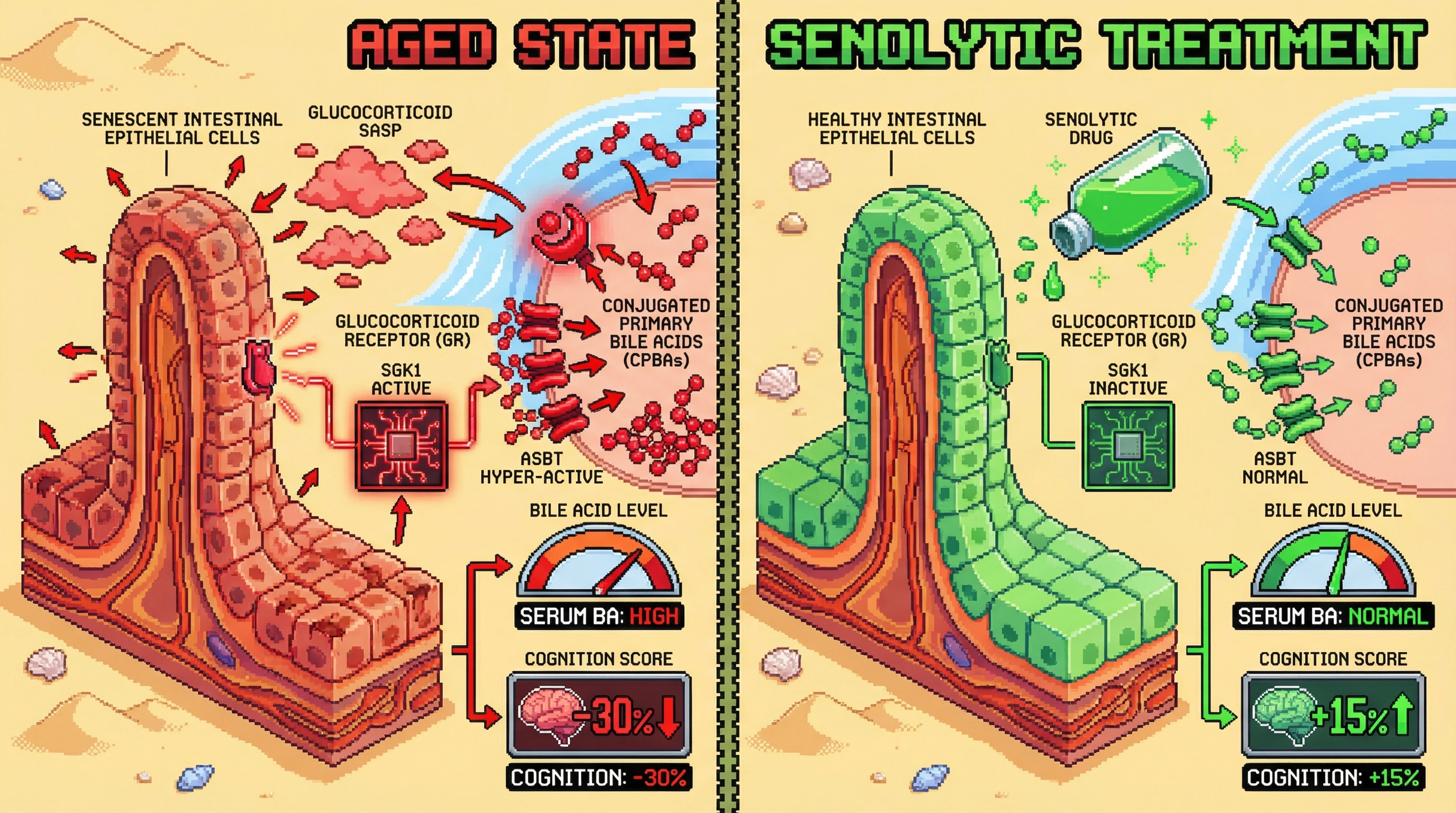Infographic for: Senescence‑Driven Glucocorticoid SASP Amplifies Ileal ASBT Expression, Linking Gut Aging to Cognitive Decline