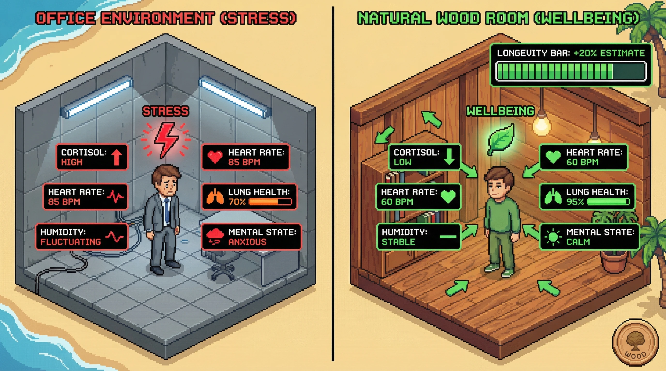 Infographic for: Hypothesis: Wood Environments and Longevity — Biophilic Design as a Longevity Strategy