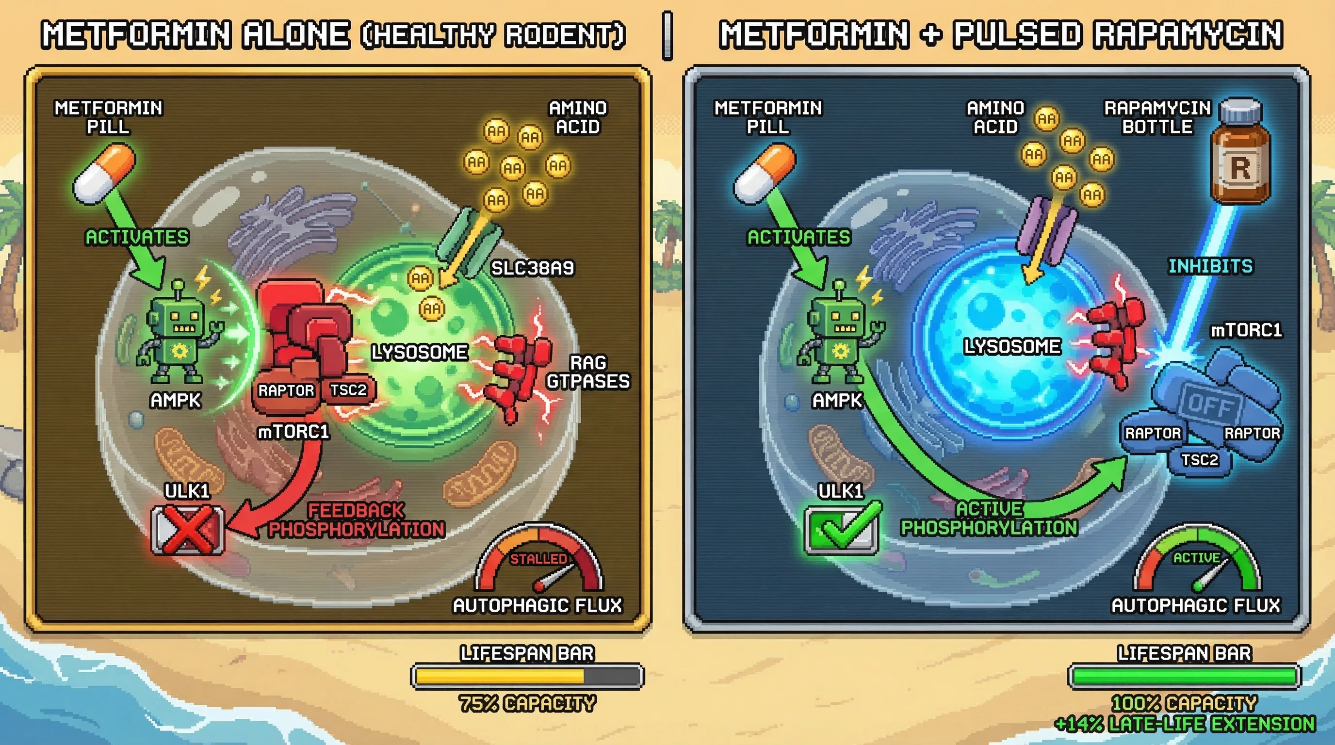 Infographic for: The Lysosomal Dissonance Hypothesis: Why Metformin Fails in Healthy Rodents and How Pulsed Rapamycin Unlocks Its Lifespan Potential