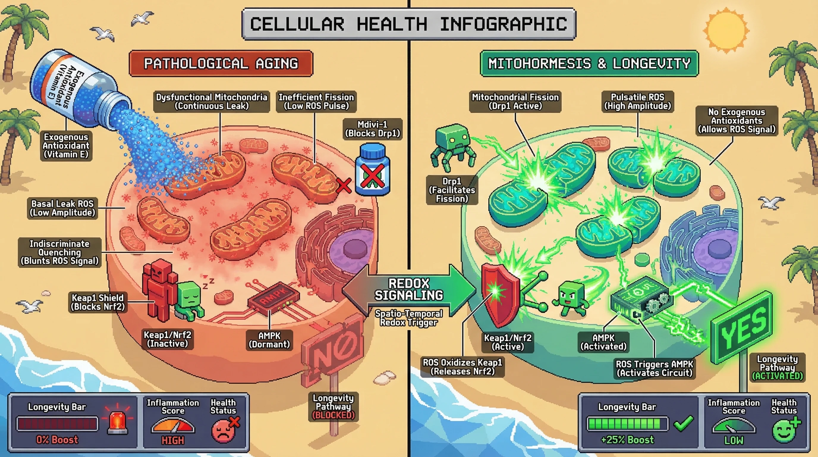 Infographic for: The Pulsatile Mitochondrial Fission-ROS (PMFR) Hypothesis: Why Amplitude and Frequency, Not Baseline Levels, Govern Mitohormesis