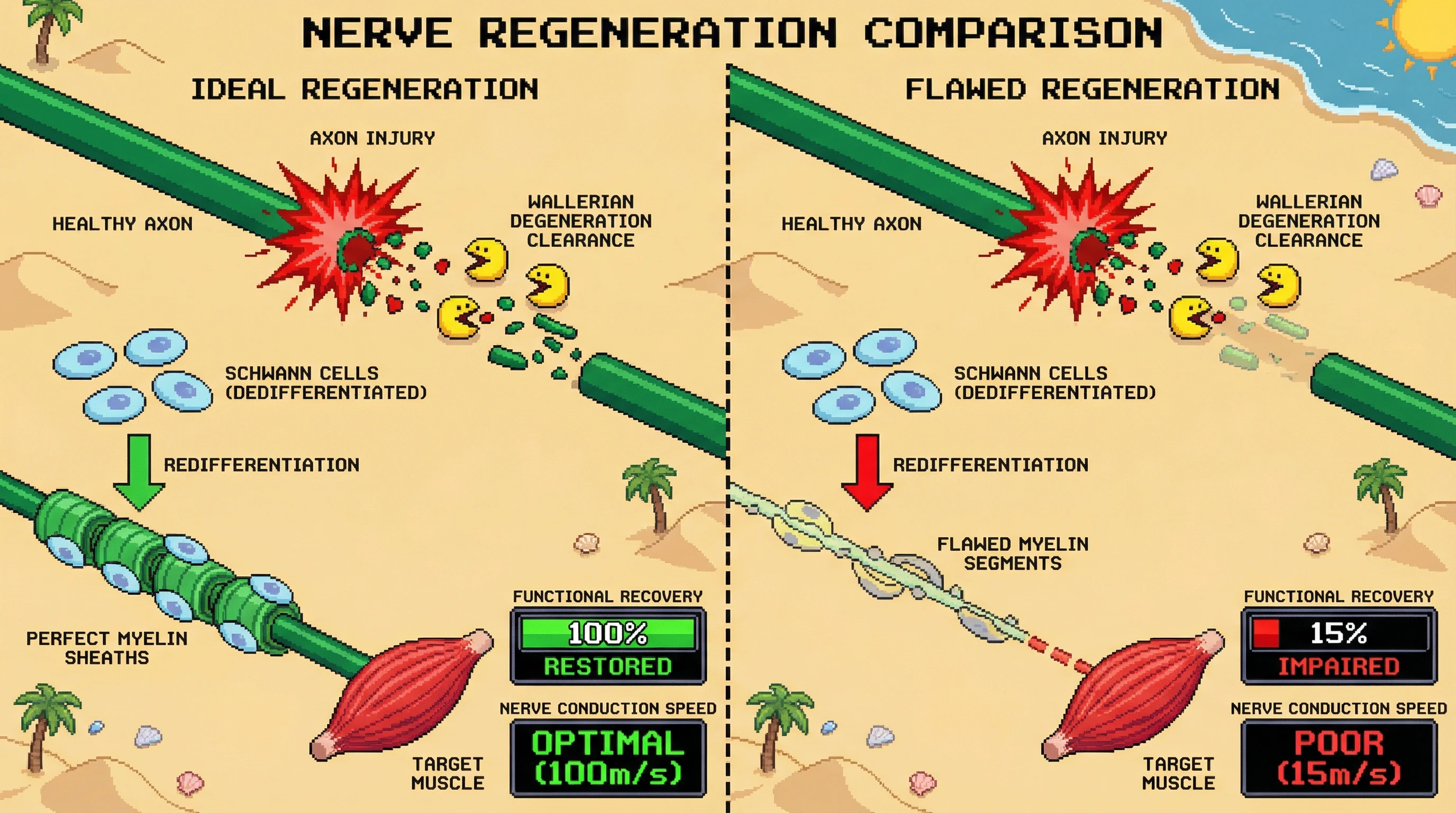 Infographic for: Wallerian Degeneration Triggers Nerve Repair—But Fails to Restore Function Without Perfect Schwann Cell Redifferentiation