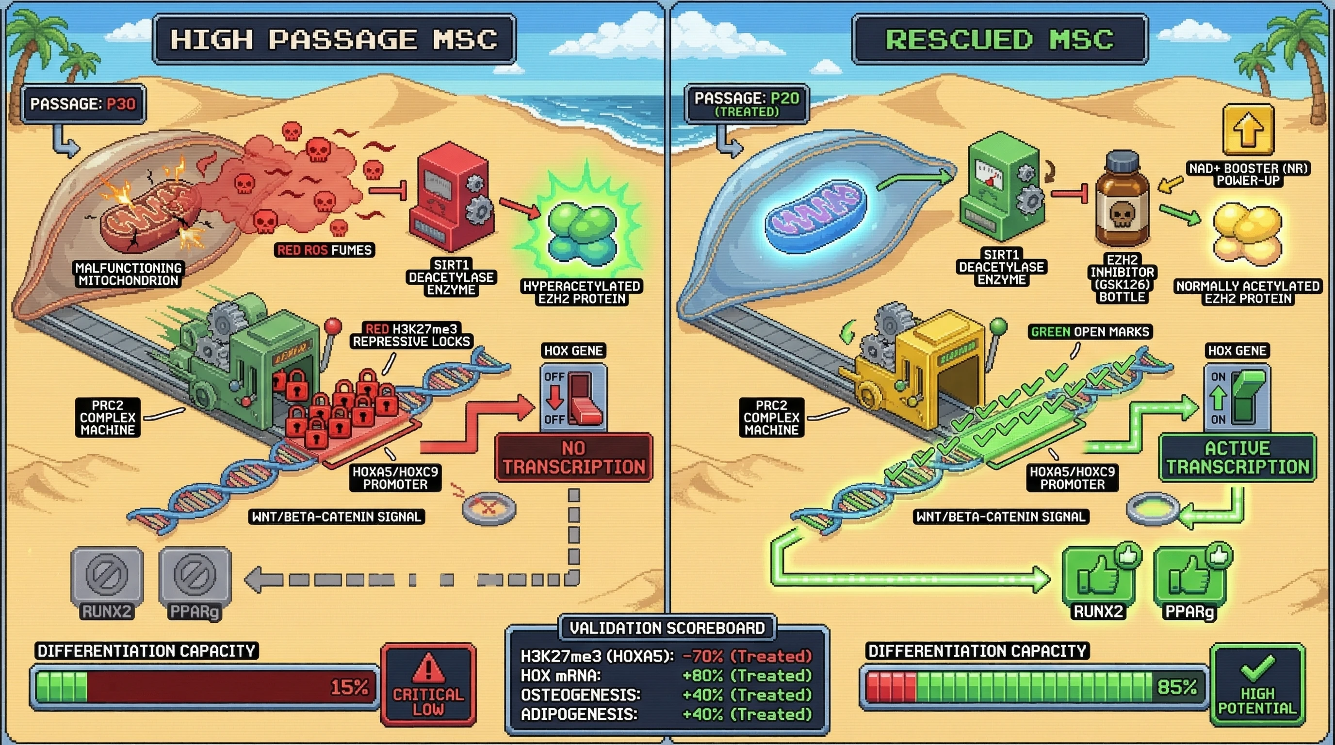 Infographic for: HOX Code Erosion in MSCs Driven by Oxidative Stress‑Induced PRC2 Hyperactivity