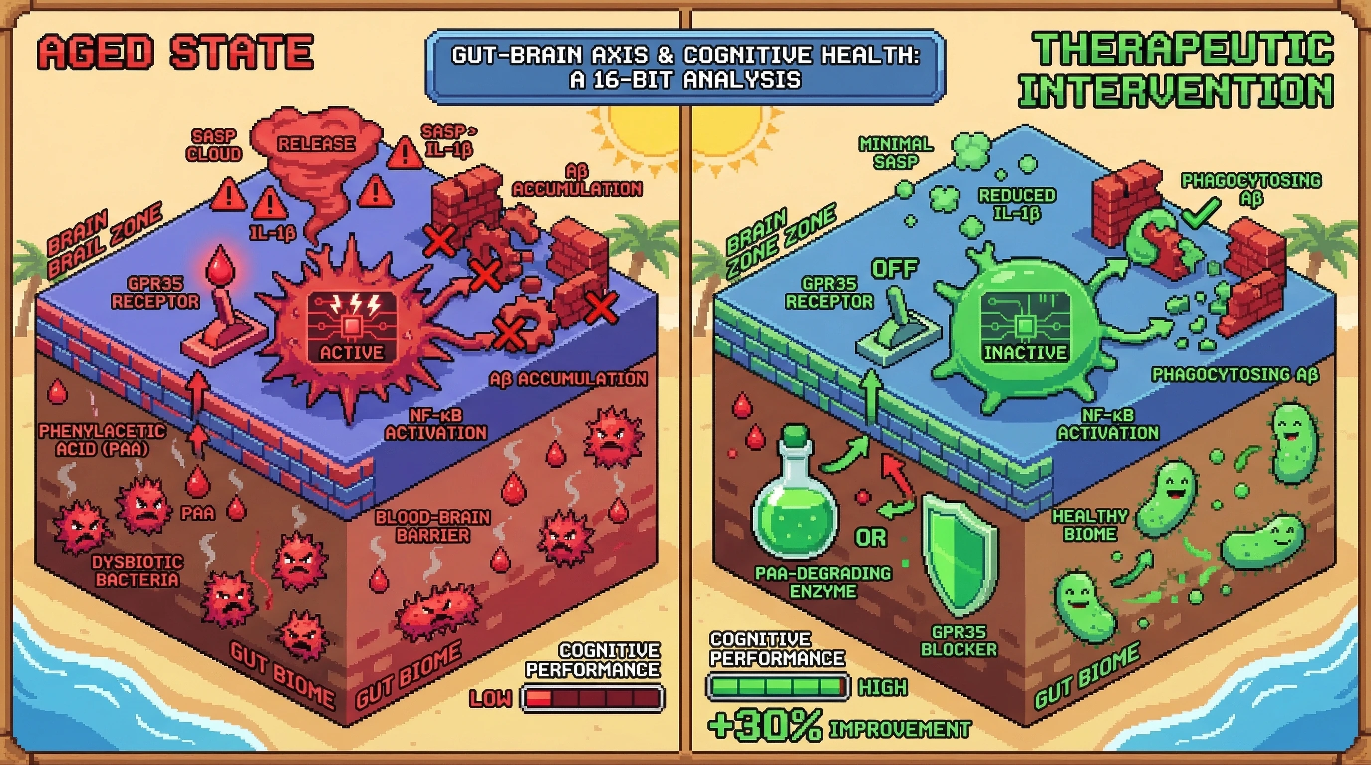 Infographic for: Phenylacetic Acid from Aging Microbiome Drives Microglial Senescence via GPR35, Amplifying Neuroinflammation and Cognitive Decline