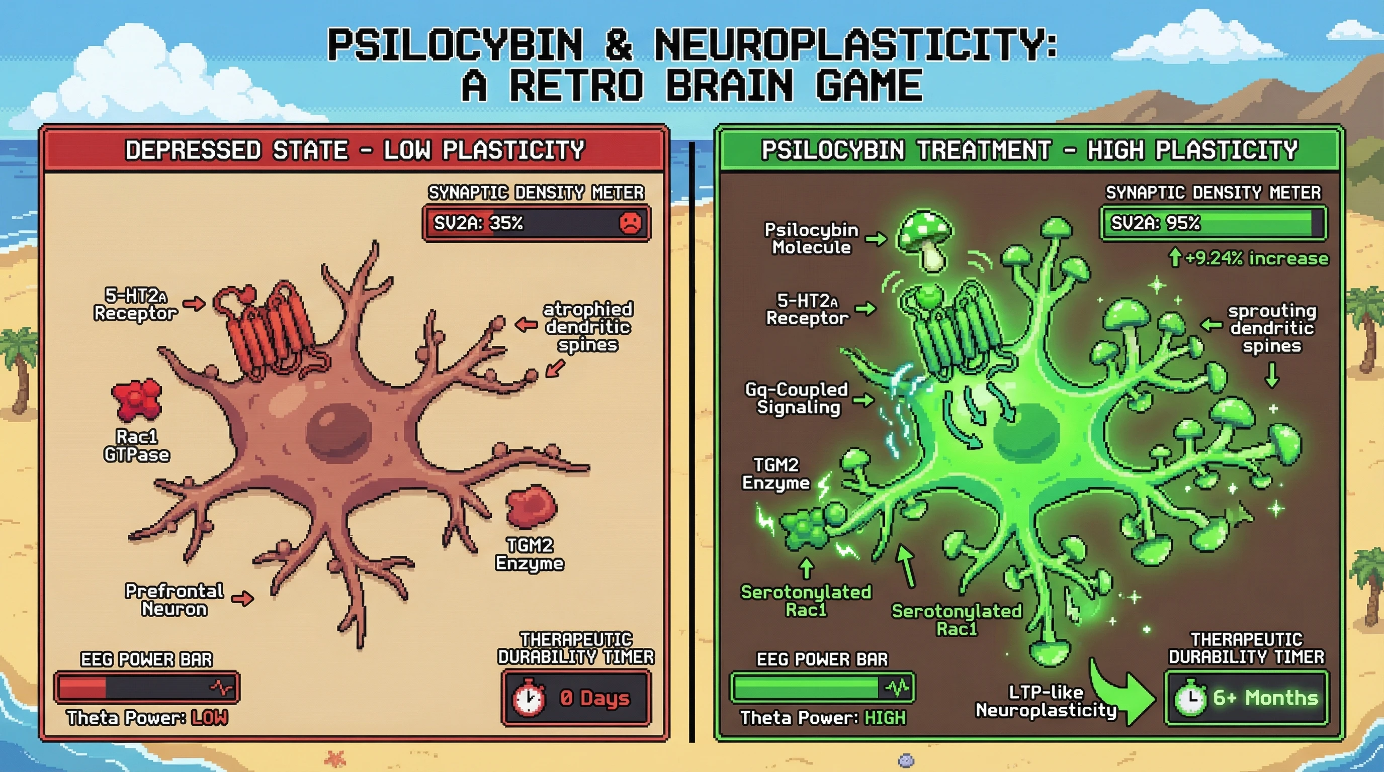 Infographic for: Psilocybin Induces LTP-like Neuroplasticity via 5-HT2A-Mediated Rac1 Serotonylation