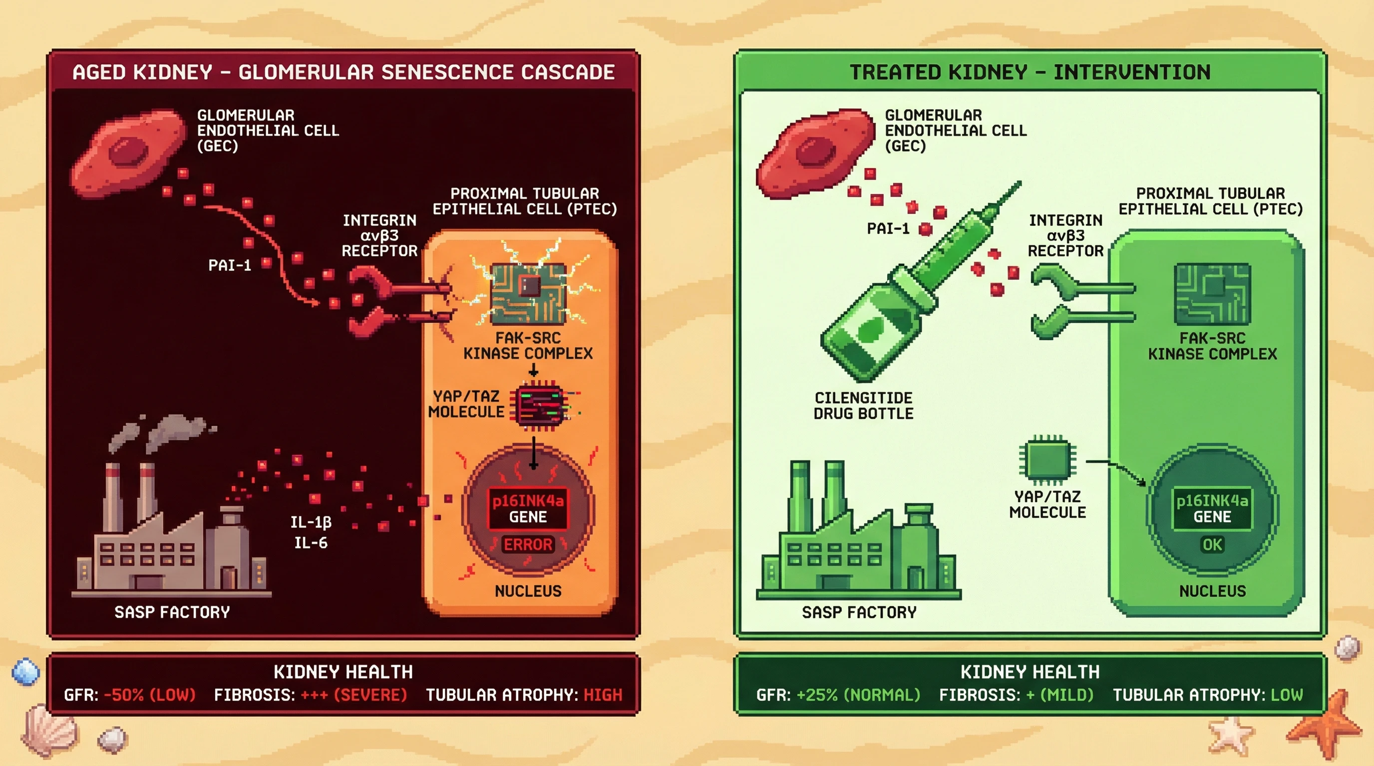 Infographic for: Integrin αvβ3-Mediated Mechanotransduction Links Glomerular Endothelial Senescence to Tubular p16INK4a Activation in Aging Kidney