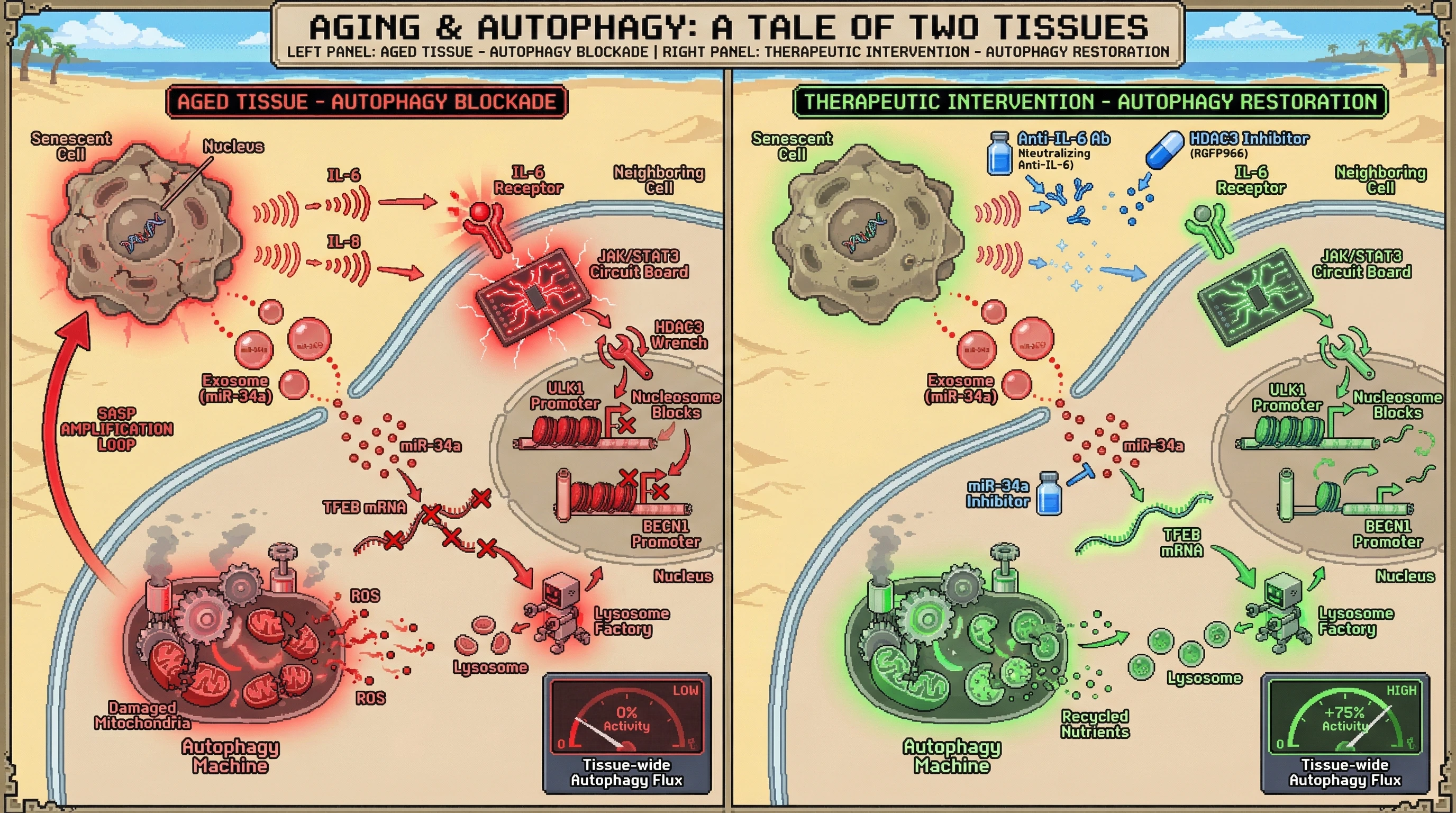 Infographic for: SASP-Driven Epigenetic Silencing of Autophagy Genes Underlies Active Suppression in Aging