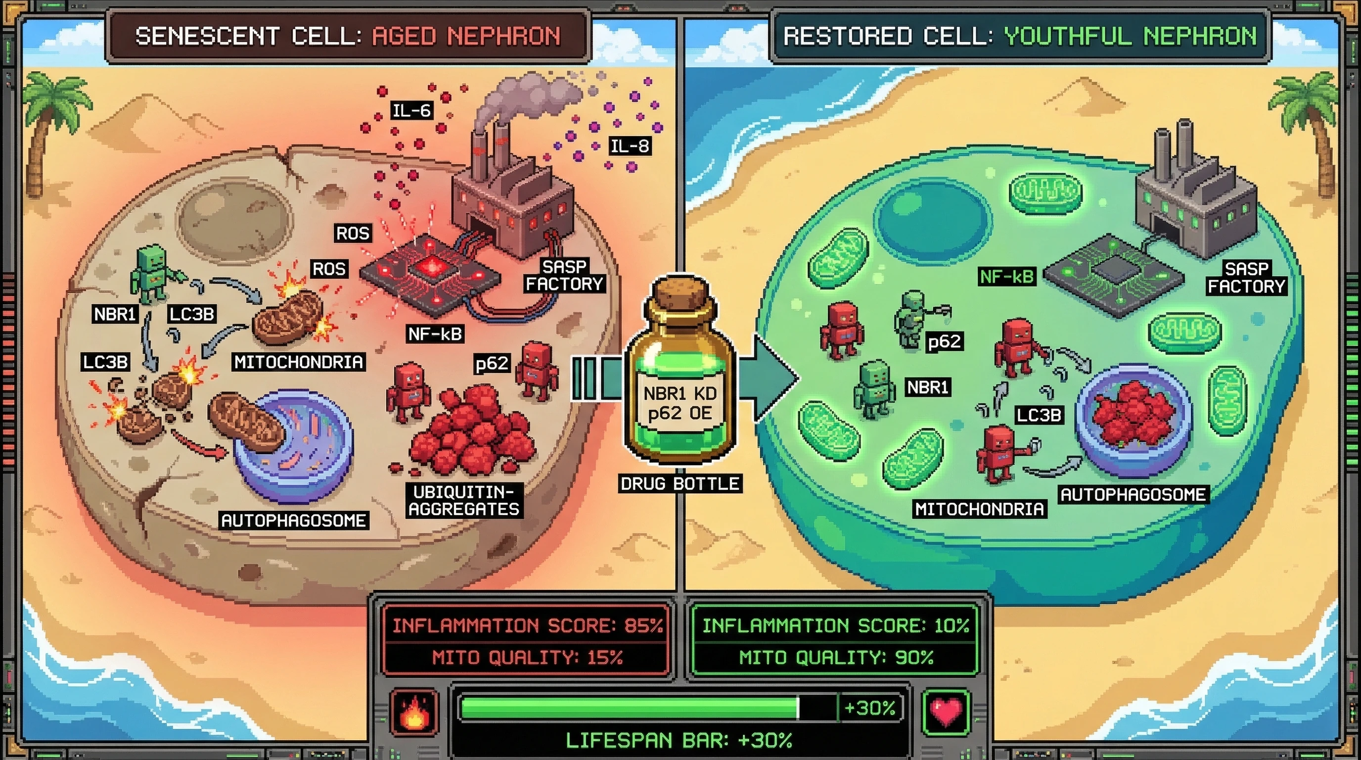 Infographic for: Re‑wiring the Autophagic Triage: NBR1/p62 Stoichiometry Dictates Cargo Priority and Drives Senescence‑Associated Metabolic Reprogramming