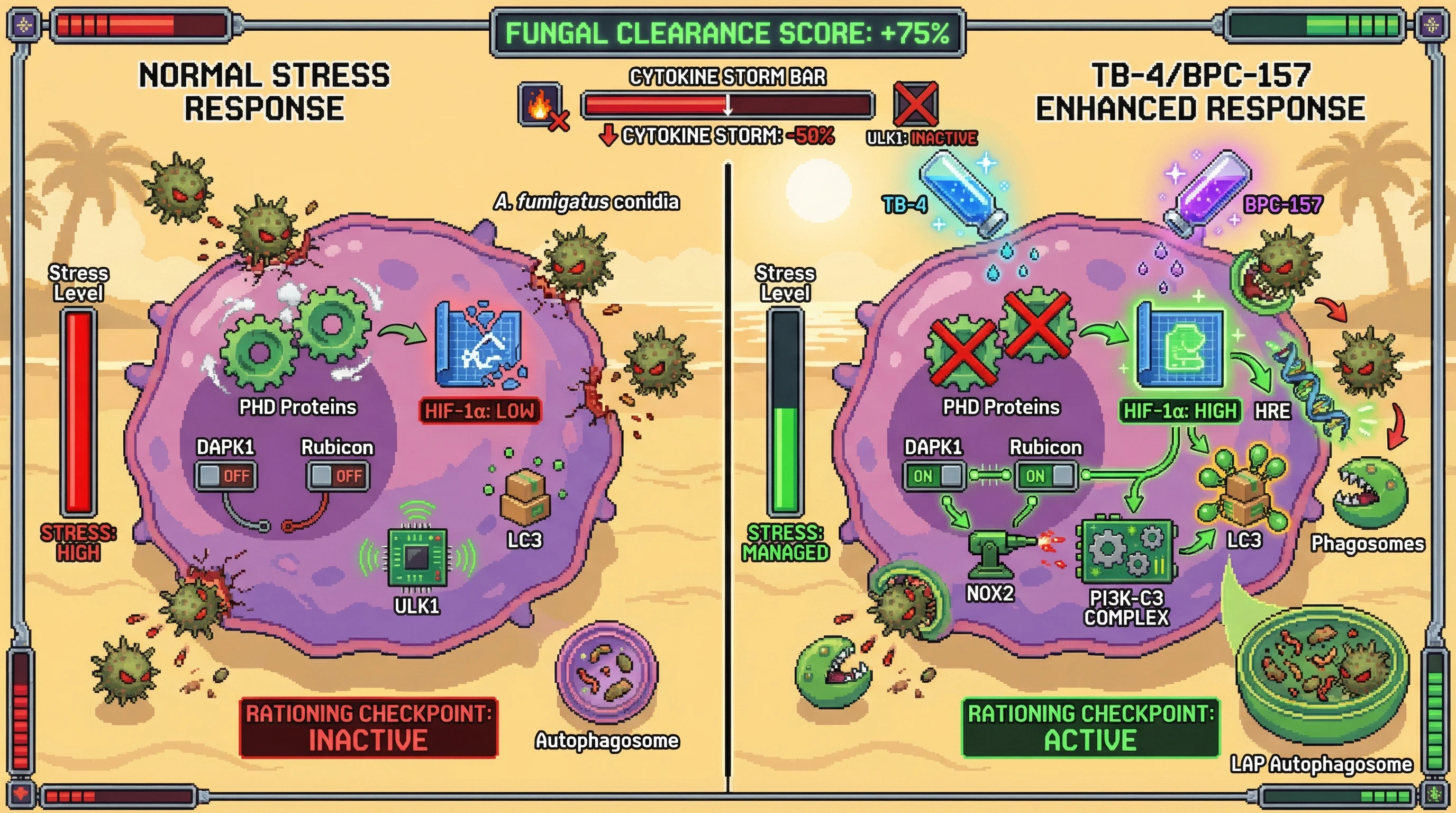 Infographic for: TB-4 and BPC-157 as Stress‑Specific Modulators of Rubicon‑Dependent LAP: A Unified Rationing‑Checkpoint Hypothesis for Autophagy