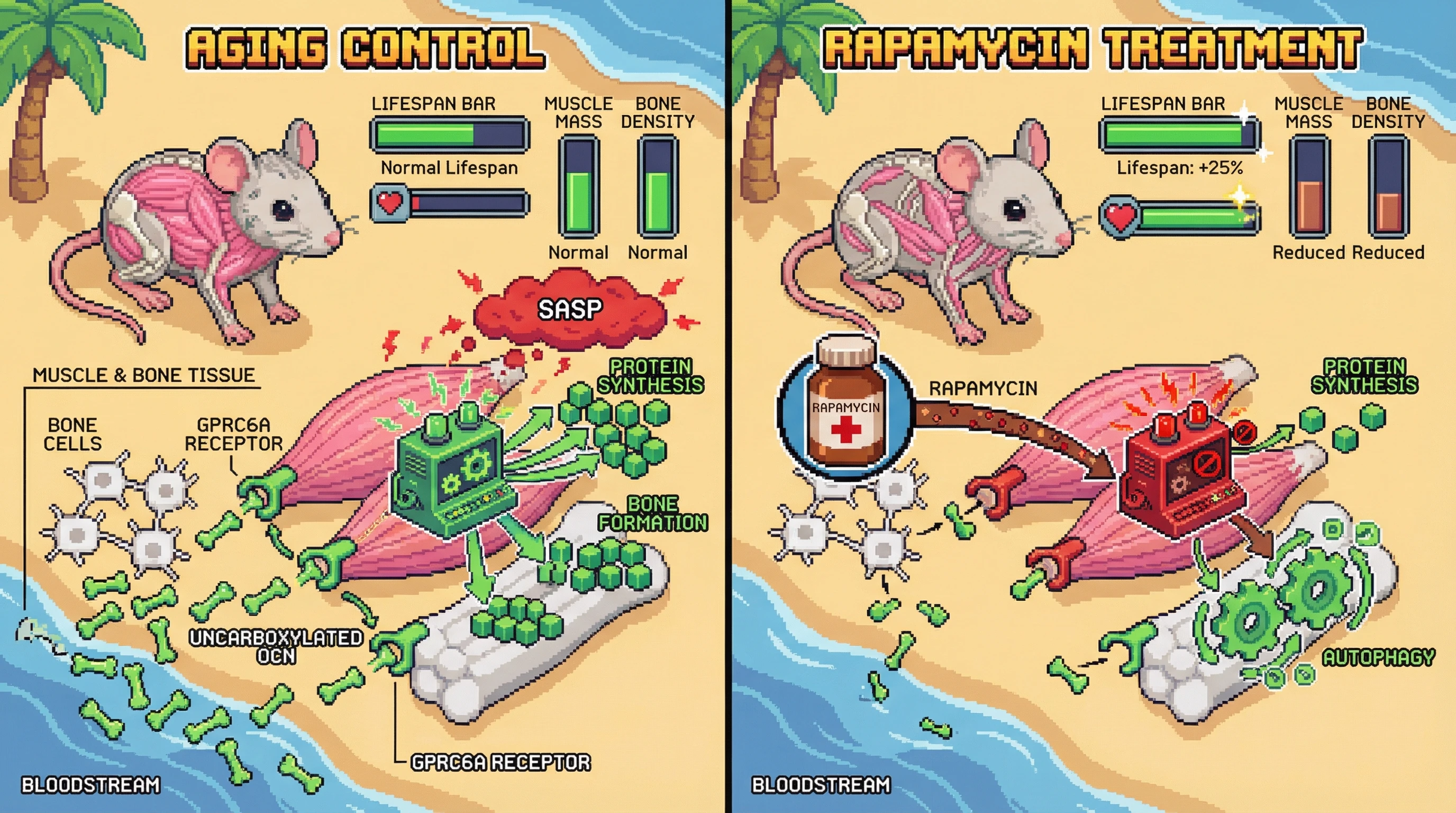 Infographic for: Rapamycin’s Longevity Effect Mediated by Suppression of the Osteocalcin‑mTORC1 Anabolic Axis: A Trade‑Off Between Survival and Musculoskeletal Health