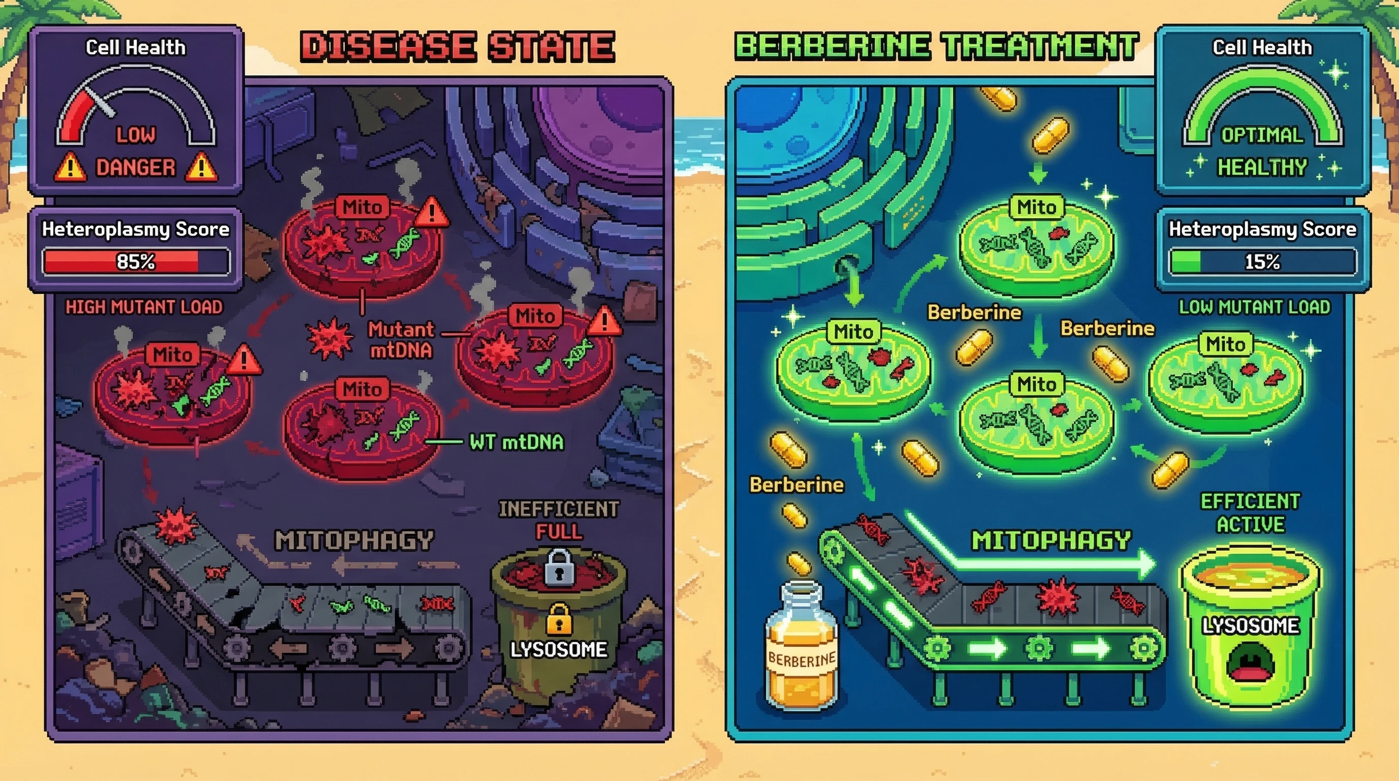 Infographic for: Berberine selectively remodels mitochondrial DNA heteroplasmy via mitophagy‑driven purification of mutant genomes