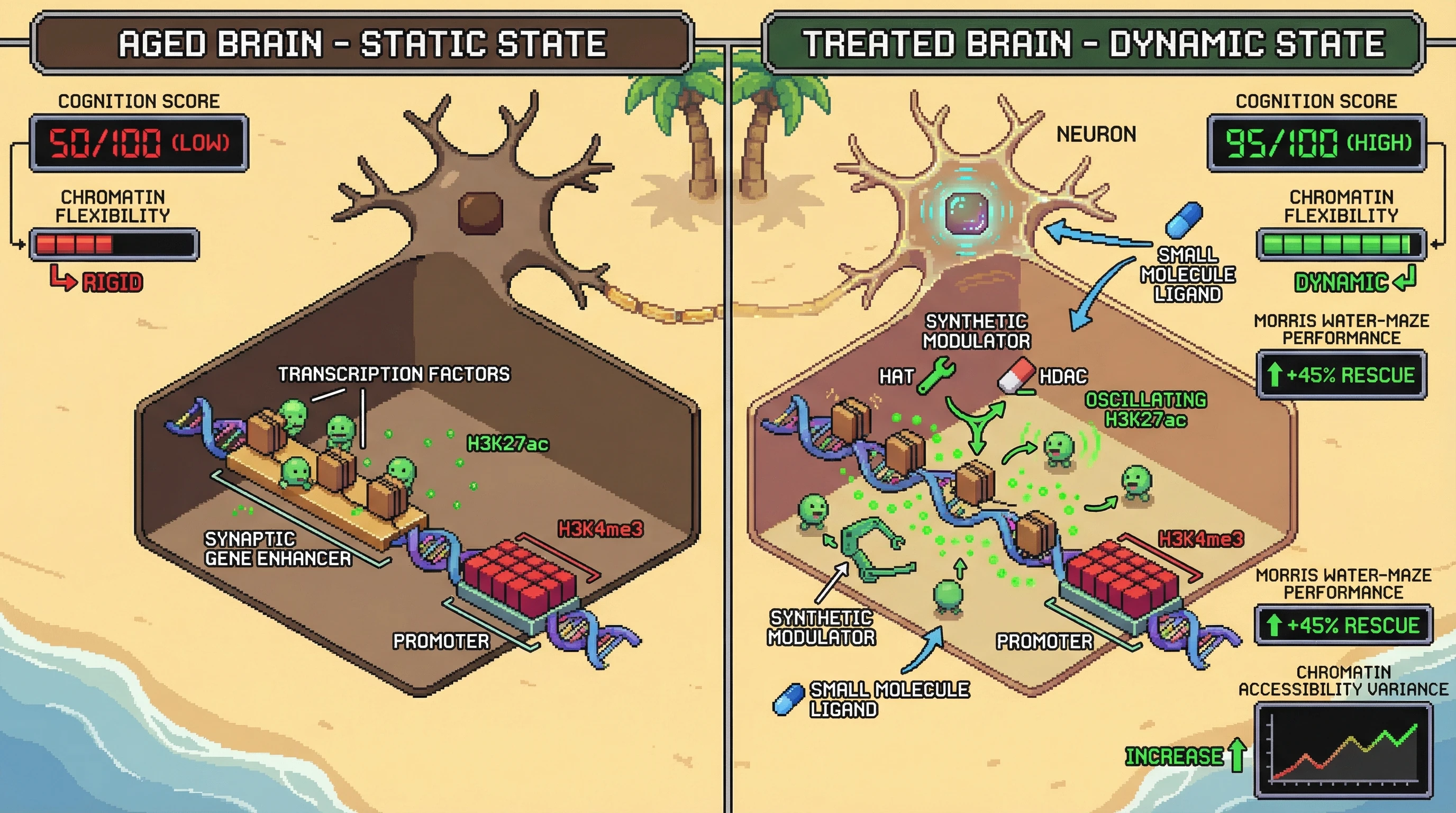 Infographic for: Epigenetic Noise Injection as a Means to Reverse Age‑Related Epigenetic Over‑Consolidation and Restore Synaptic Plasticity